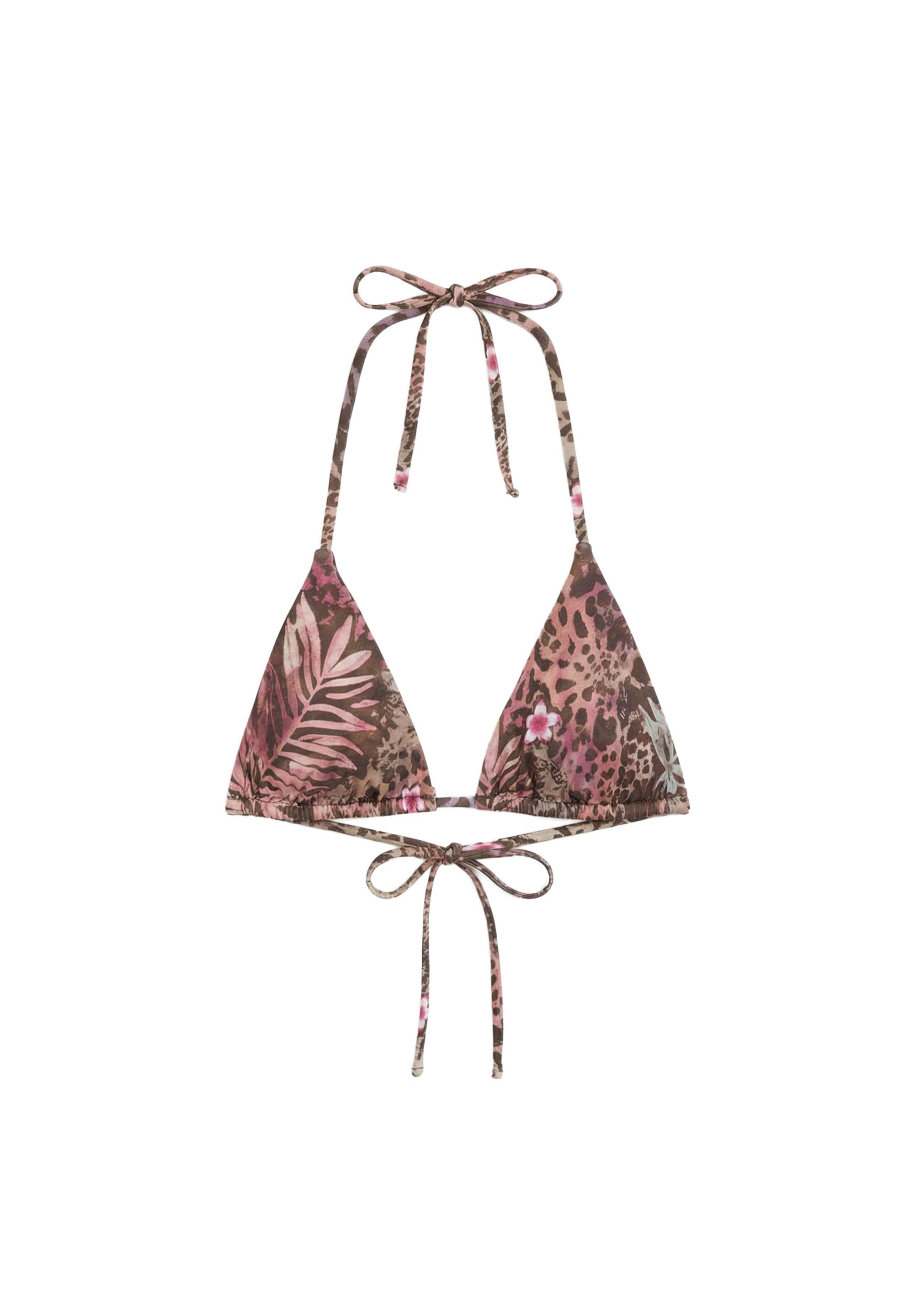 Printed triangle bikini top — Brown