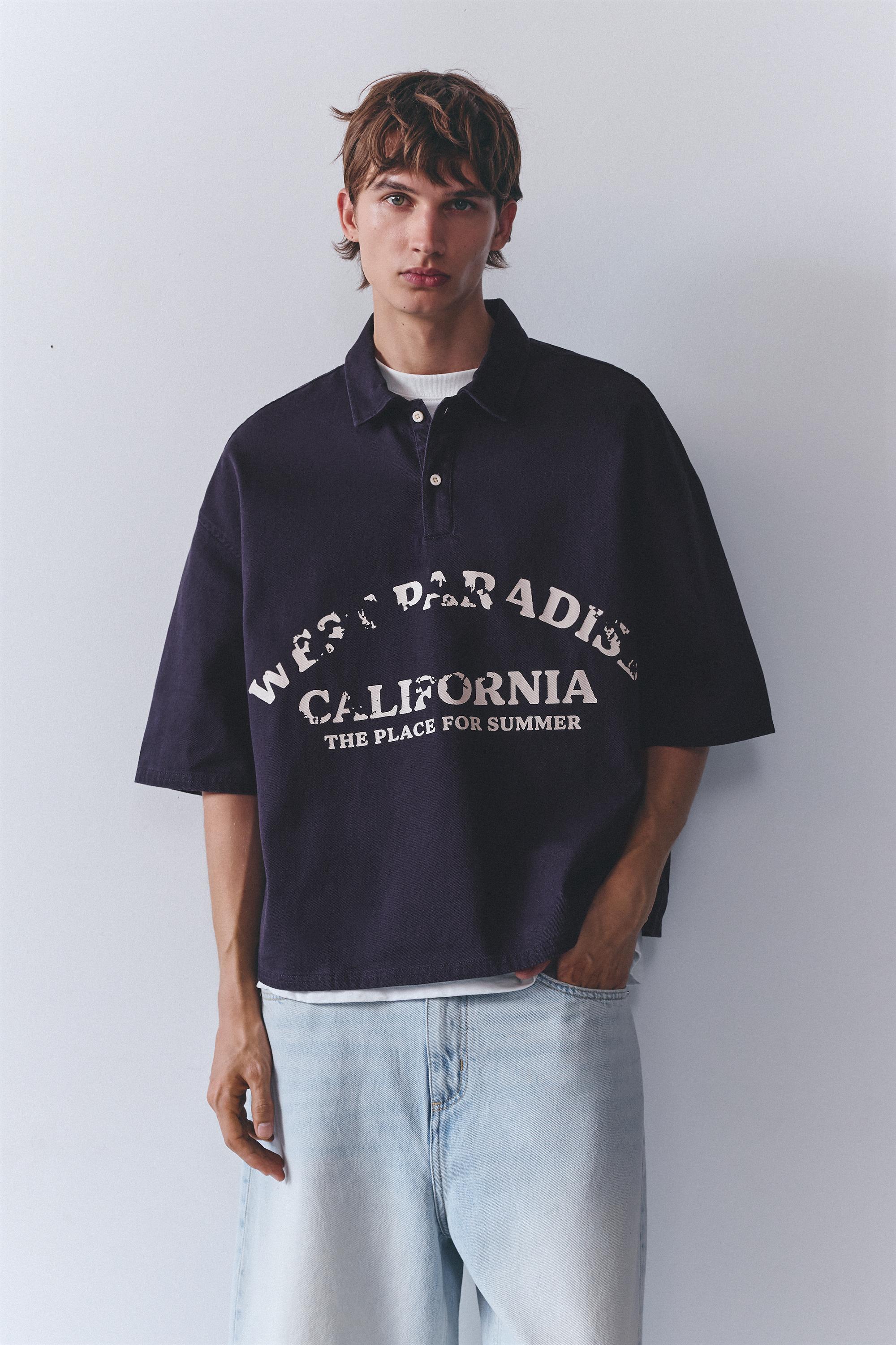 Short sleeve graphic polo shirt — Dark blue