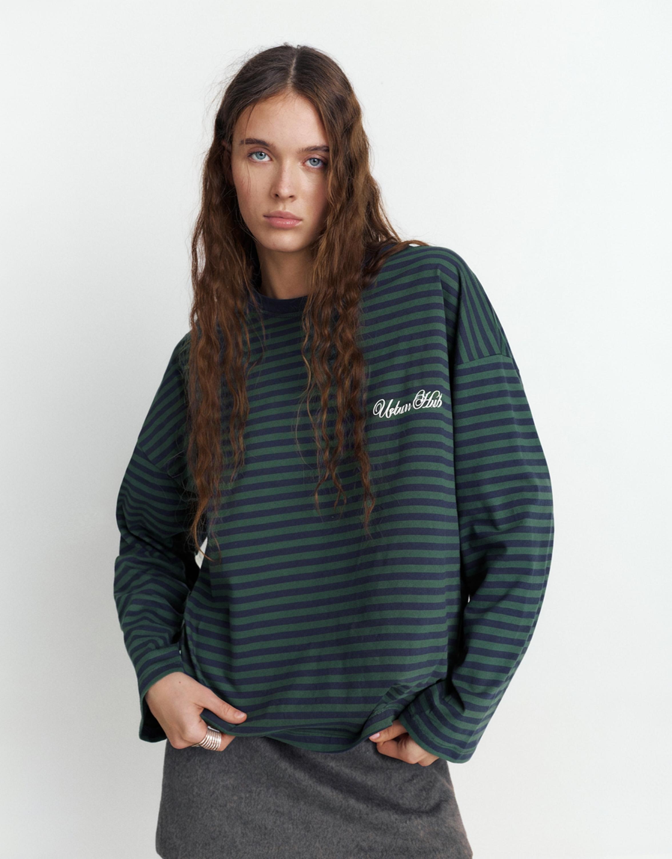 Yazılı çizgili uzun kollu t-shirt - Görsel 35