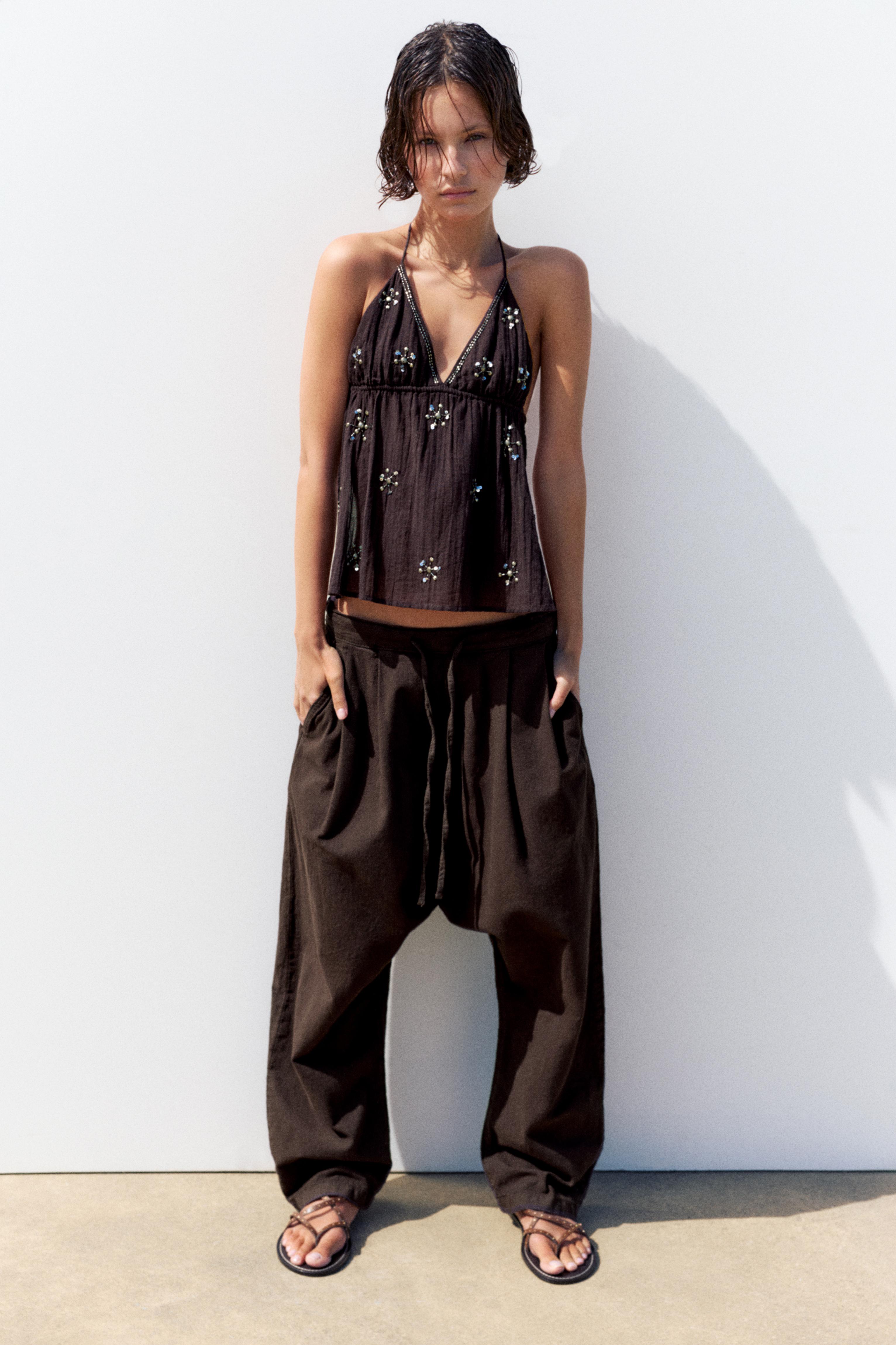 Baggy sarouel trousers with drawstring — Brown