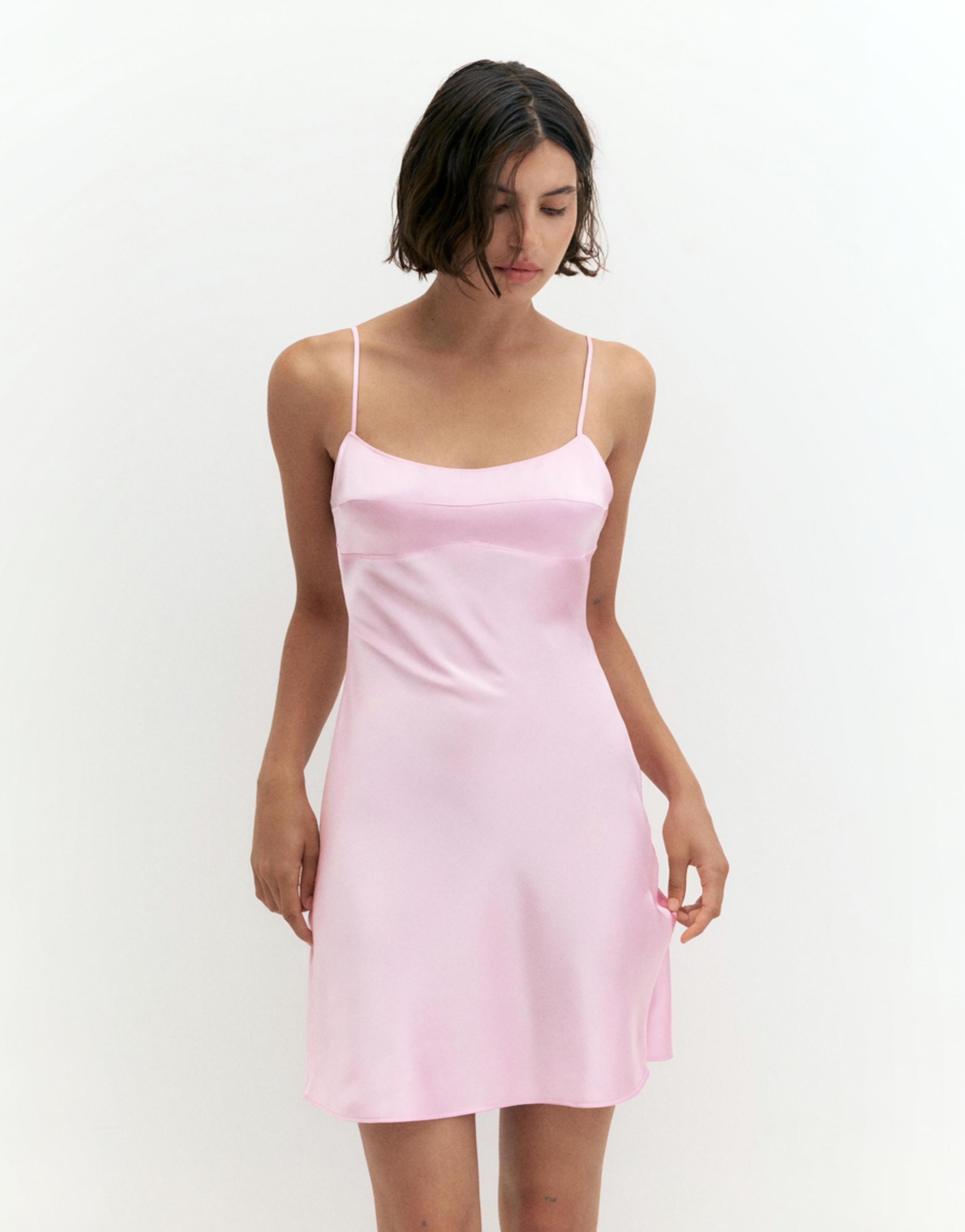 Short satin strappy dress — Pink