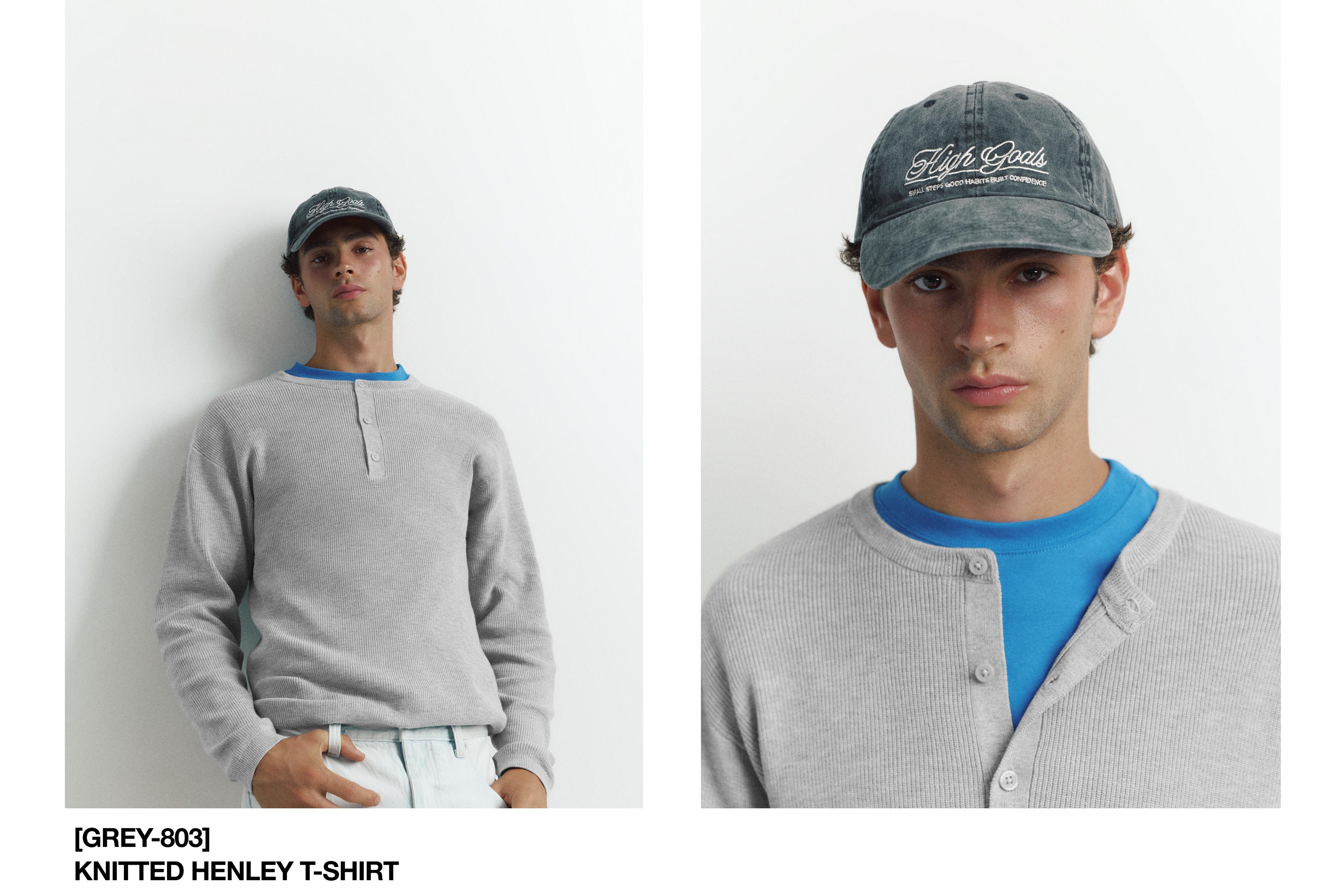 Henley neck jumper — Grey marl