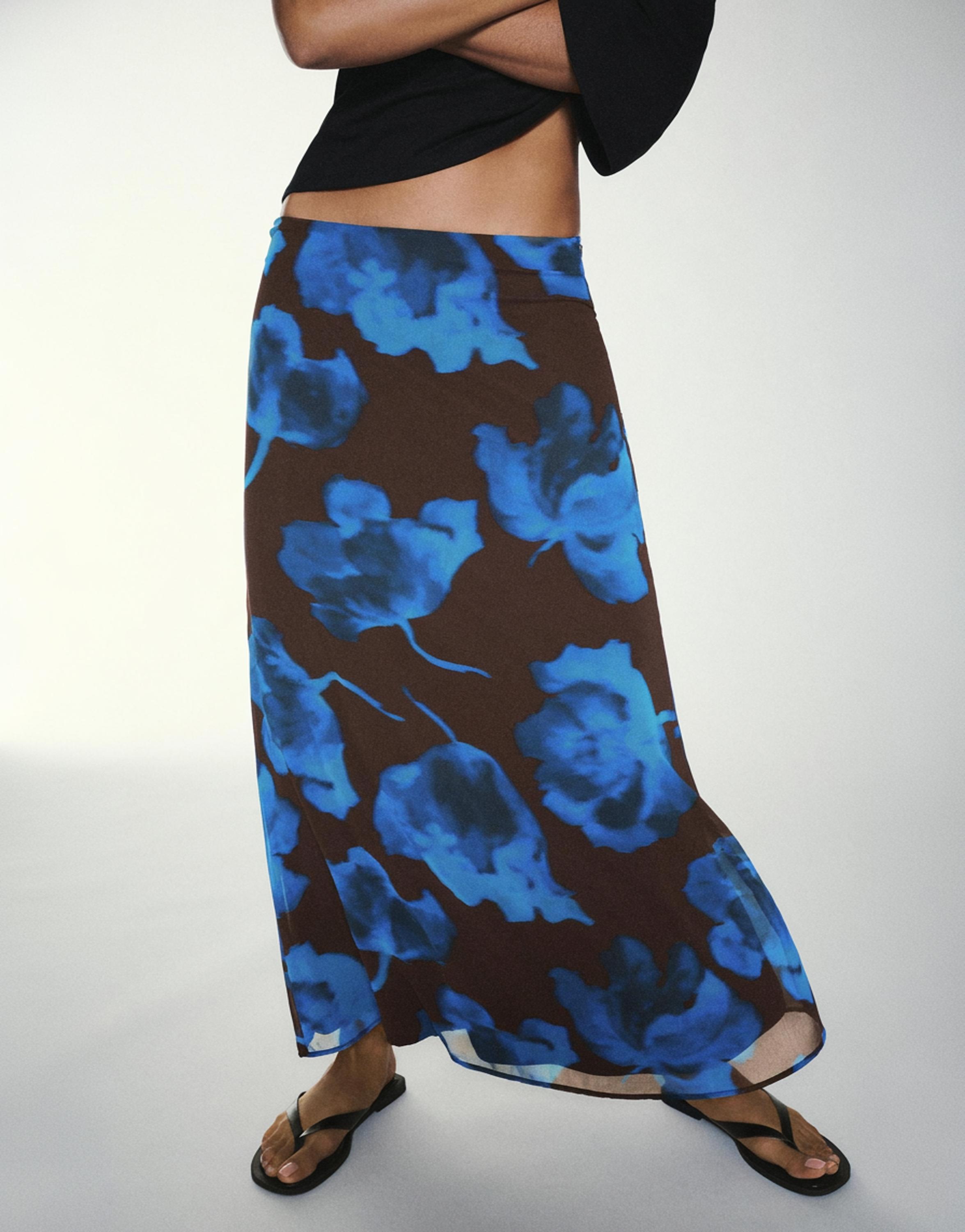 Floral midi skirt — Brown/Blue