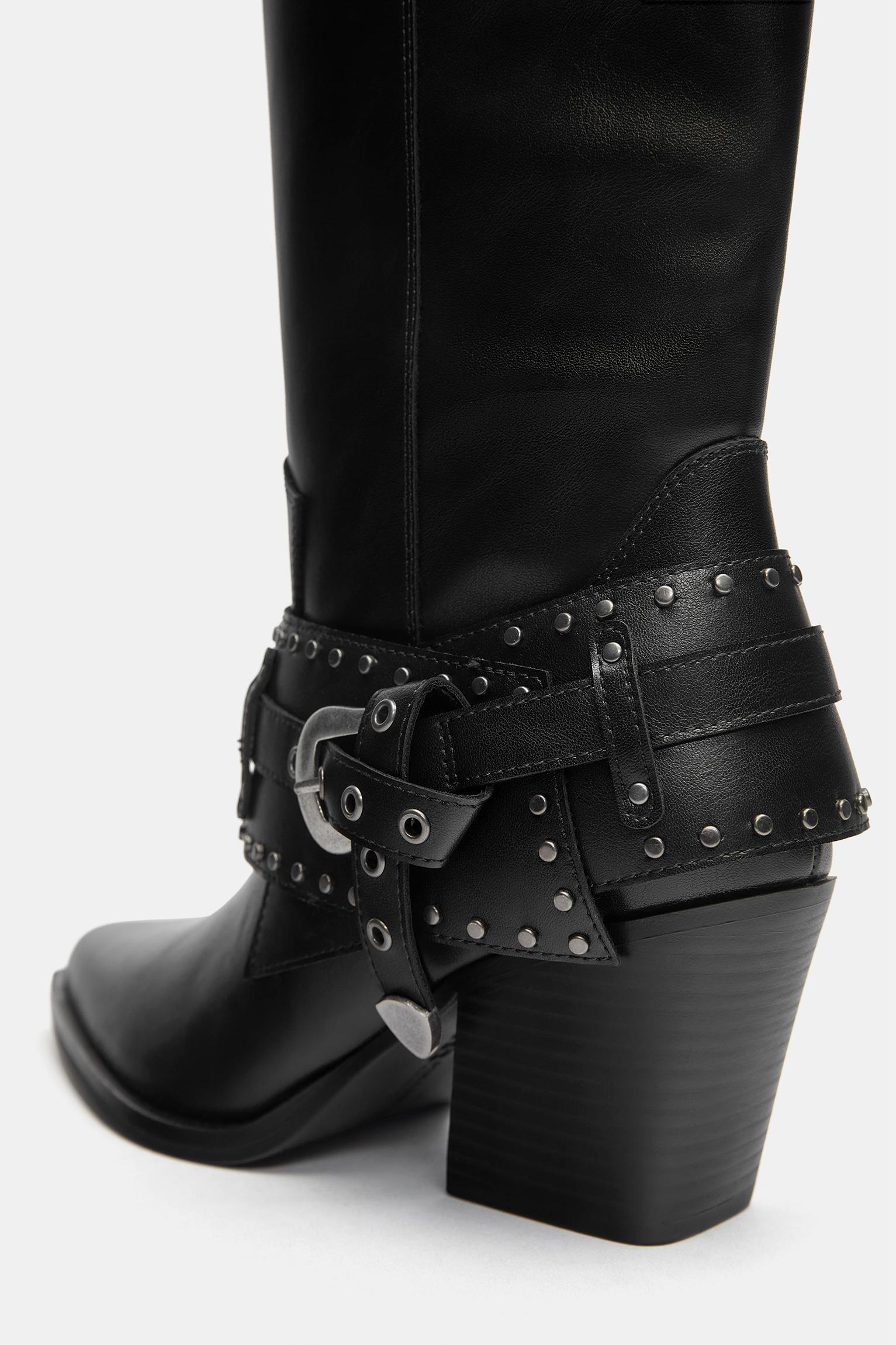Cowboy buckle boots — Black
