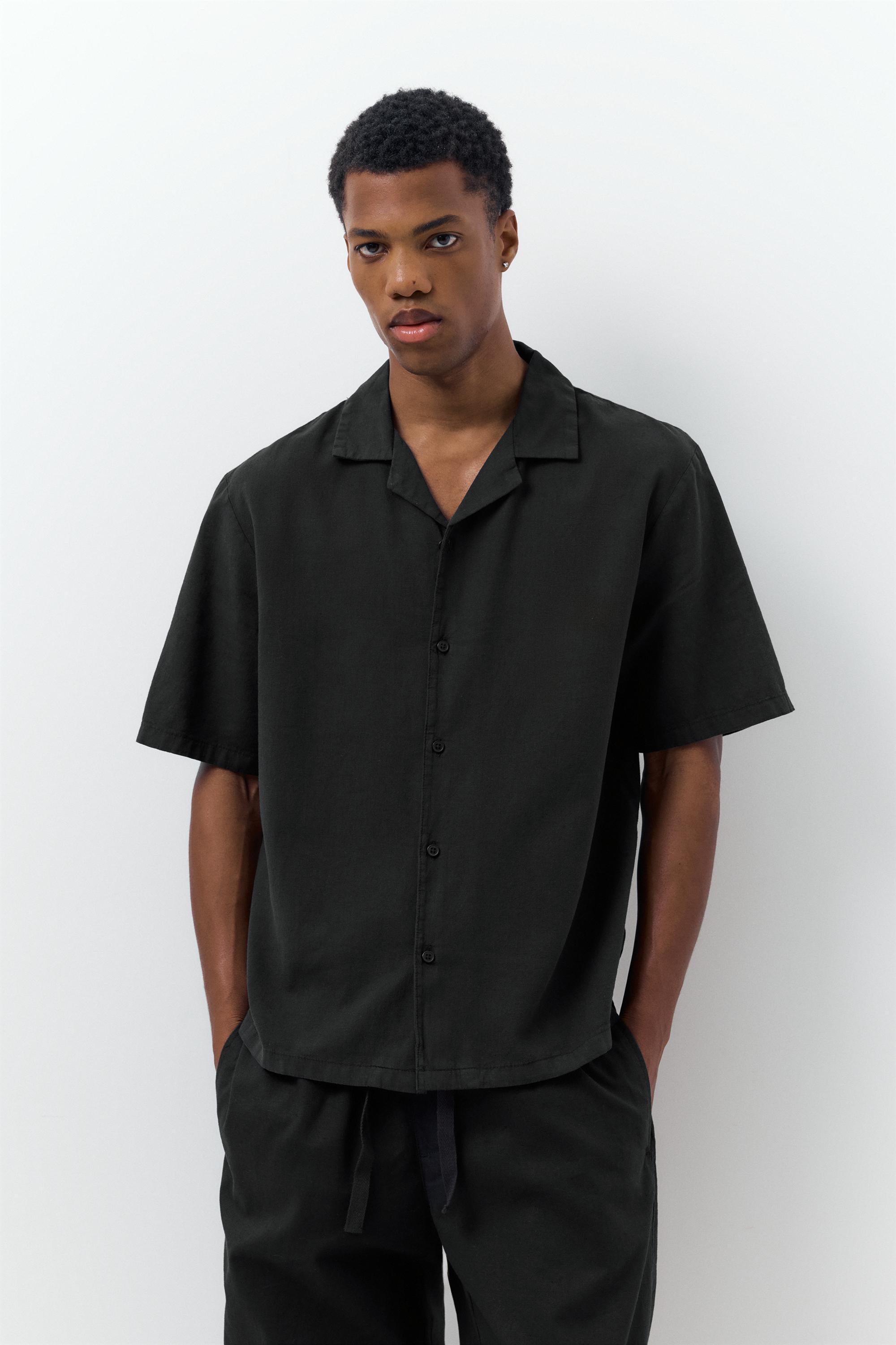 Camicia A Maniche Corte Con Lino