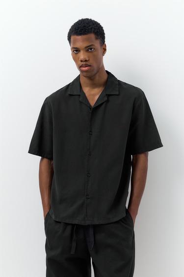 Short sleeve linen blend shirt — Black 1