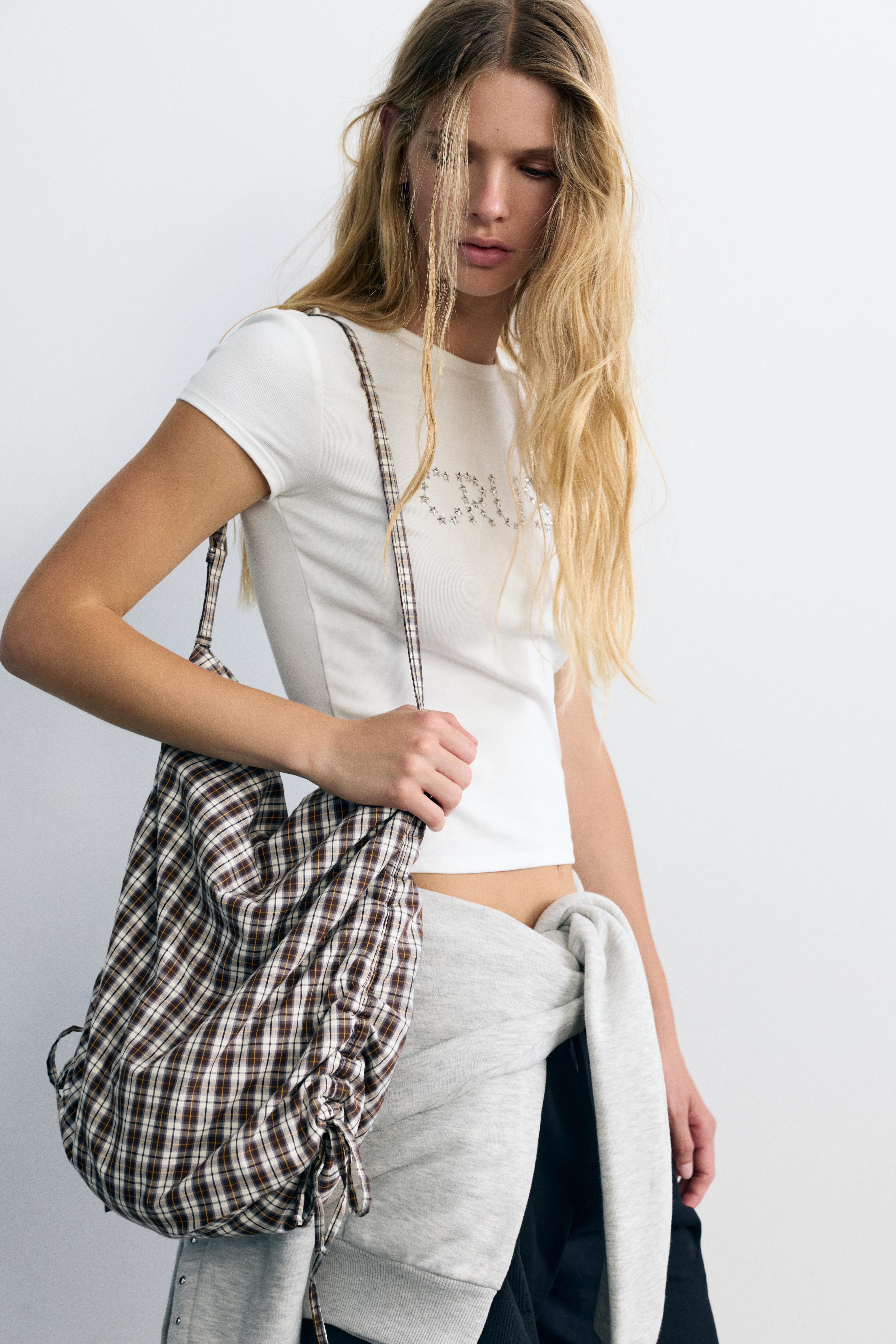 Check print tote bag — Multi-colored