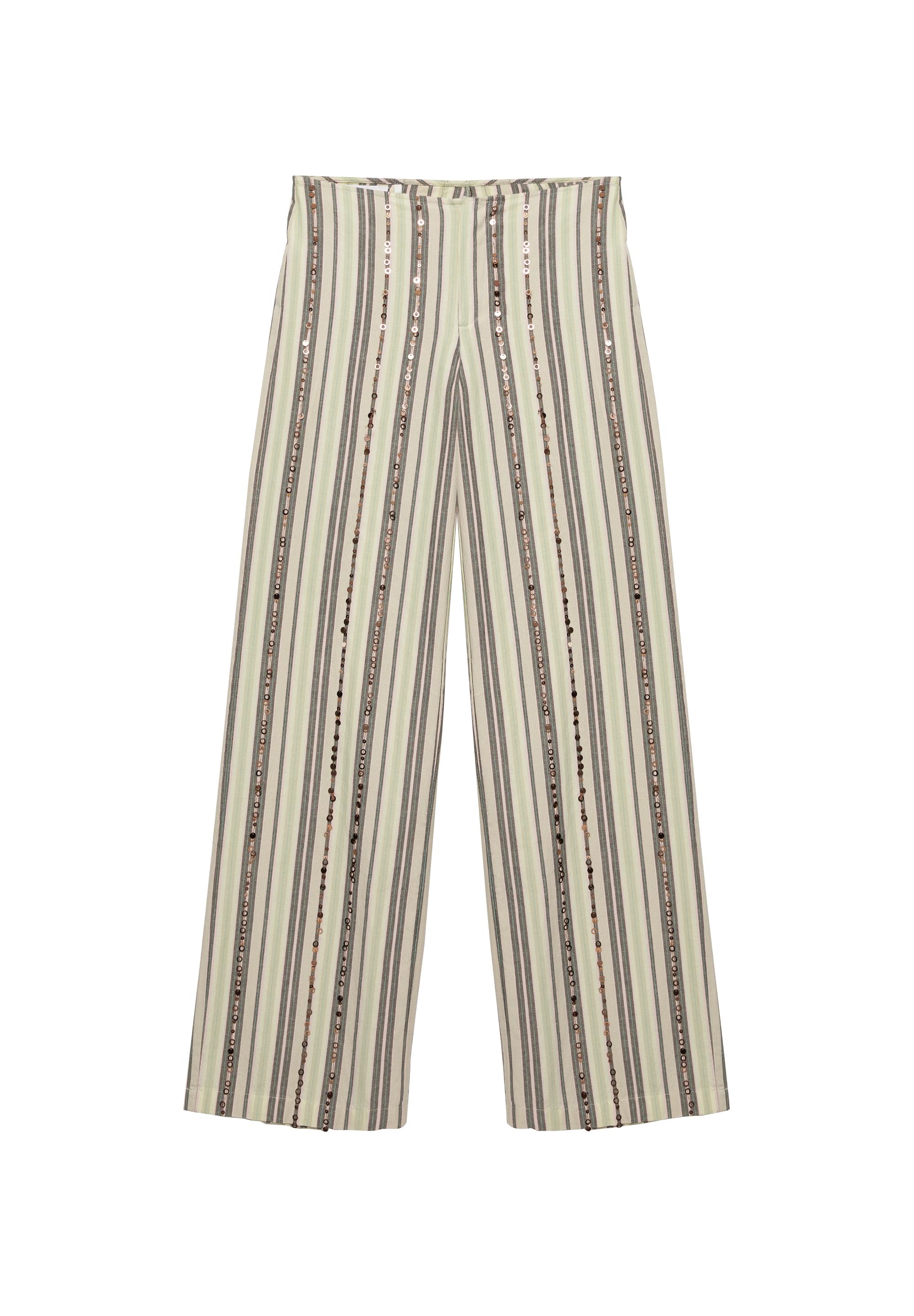 Striped sequin trousers — Brown
