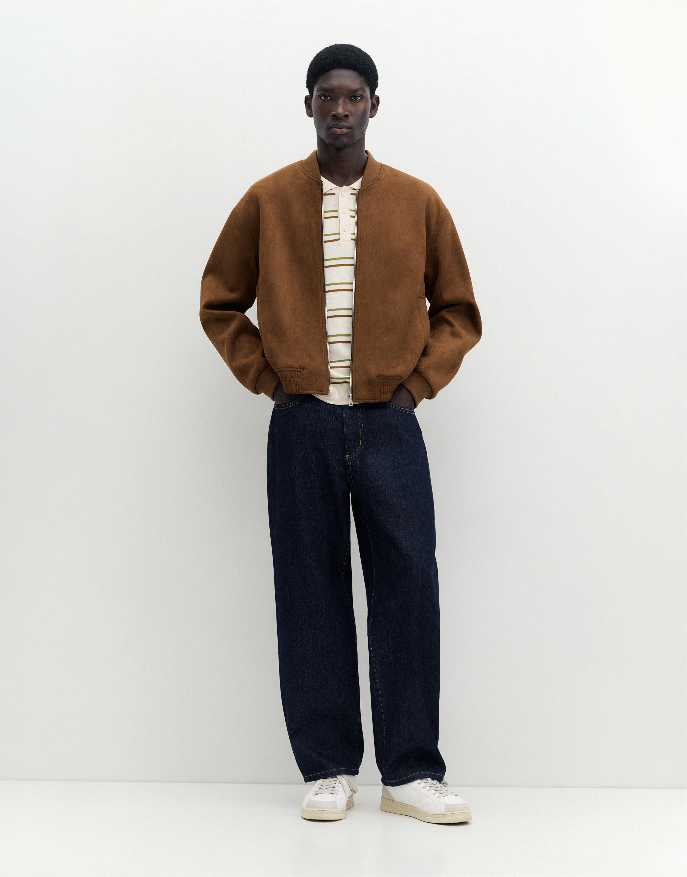 Faux suede bomber jacket — Brown