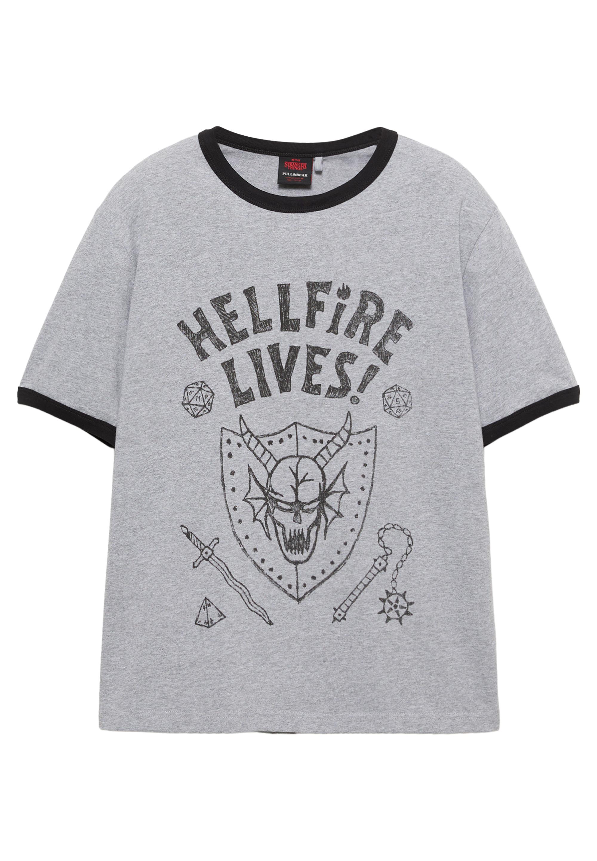Hellfire Lives Stranger Things T-shirt — Grey marl