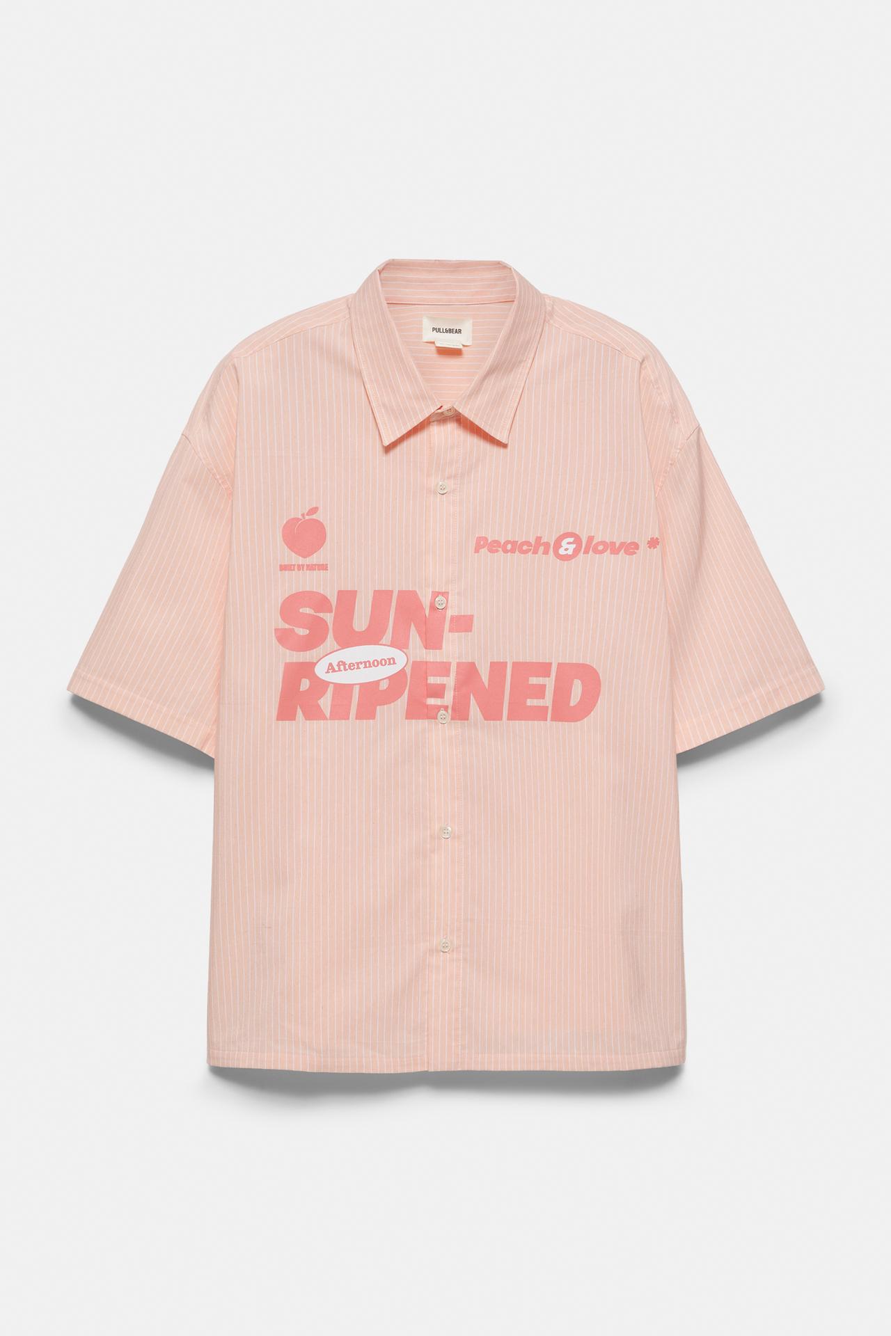 Peach striped graphic shirt — Chalk pink