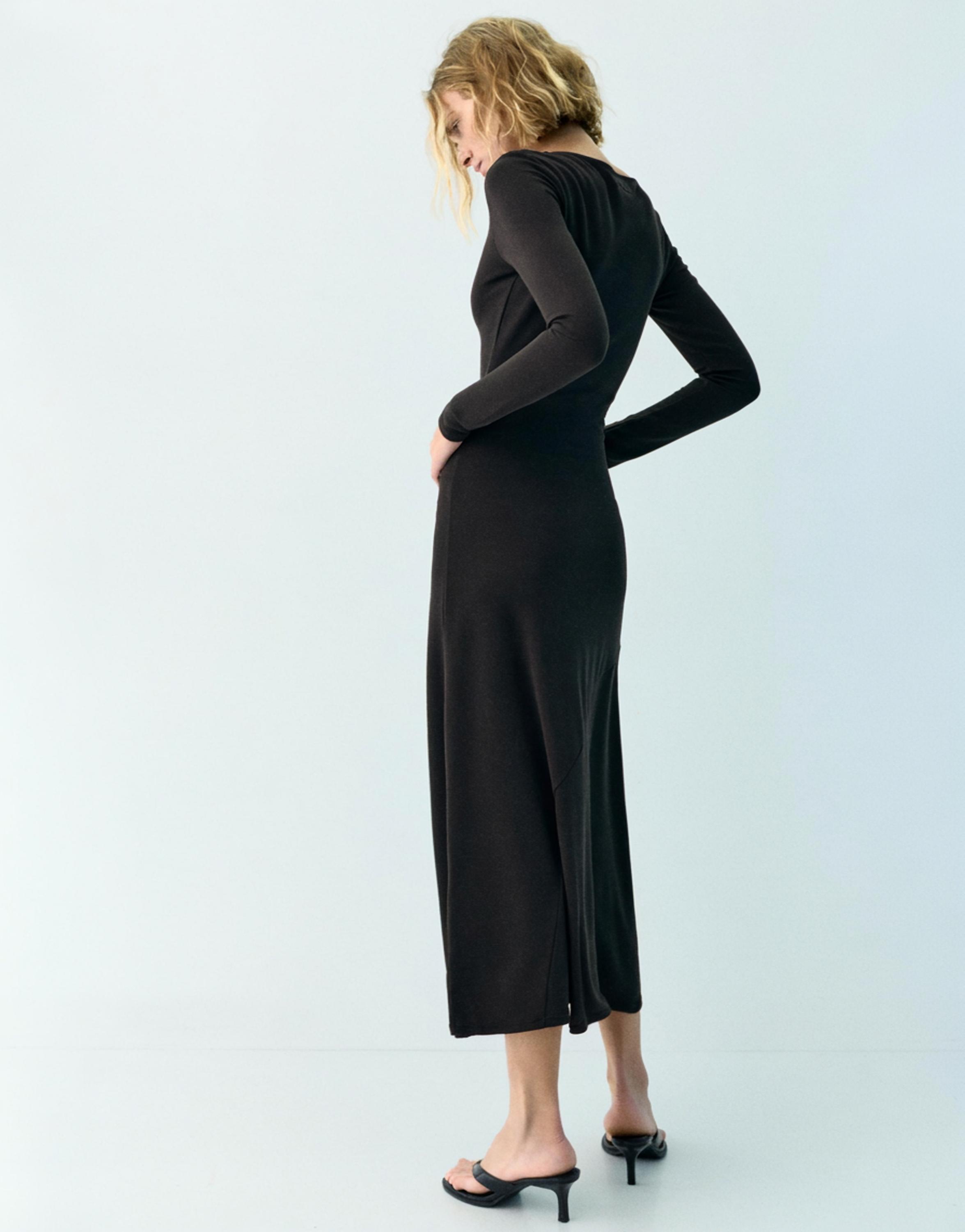 Fluid draped cupro midi dress — Anthracite grey