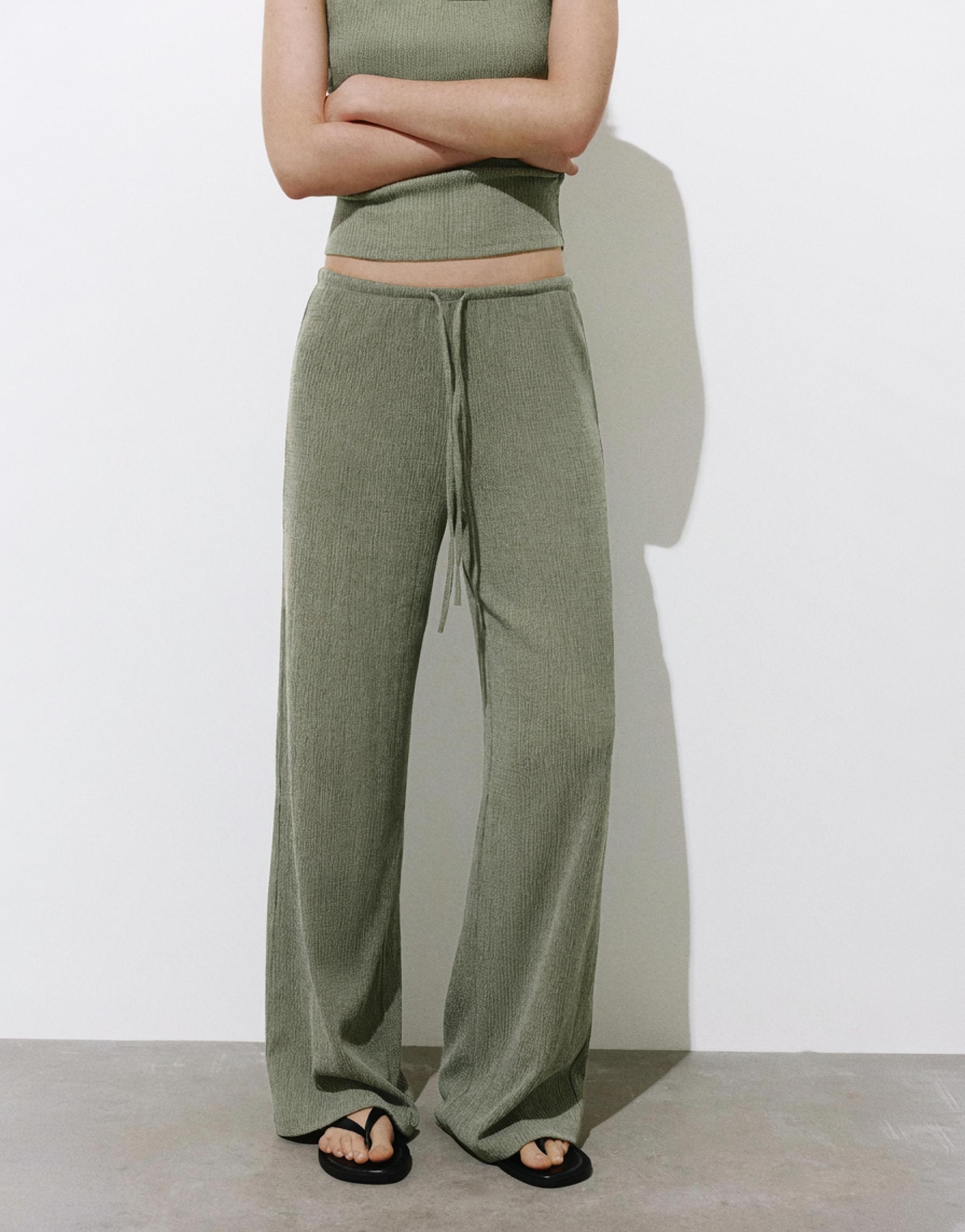 Wide-leg crepe trousers — Khaki