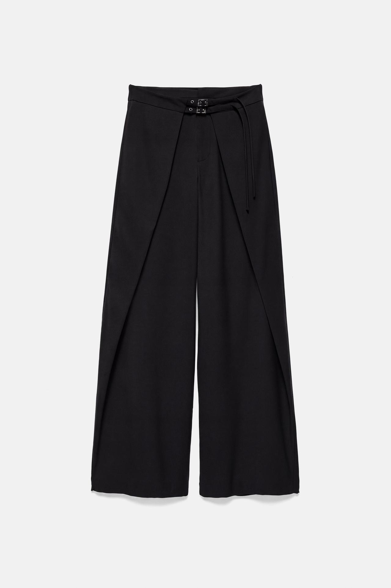 Darted smart trousers with buckles — Black