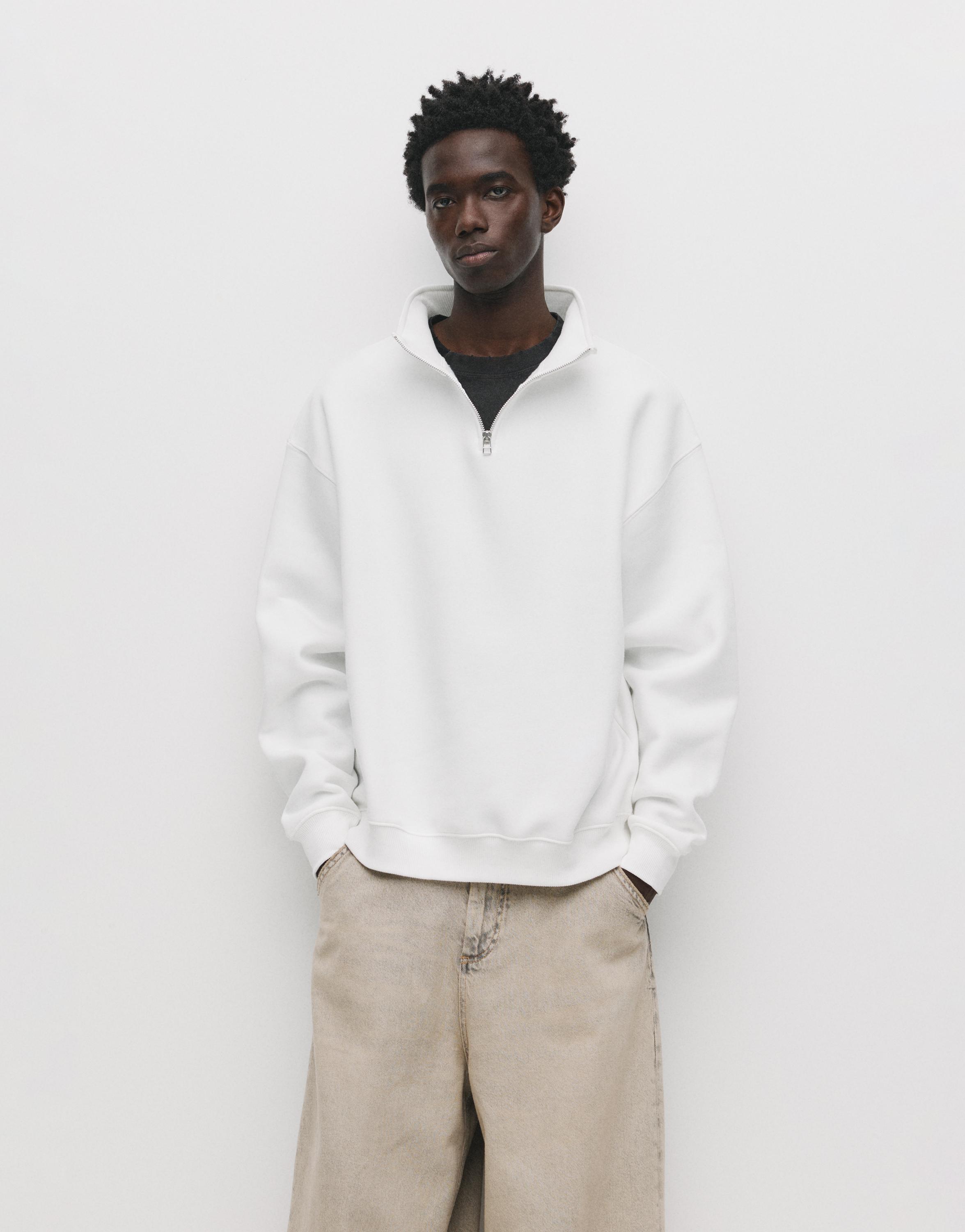 Basic quarter-zip sweatshirt — Off white