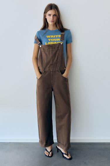 Long denim dungarees — Brown 2