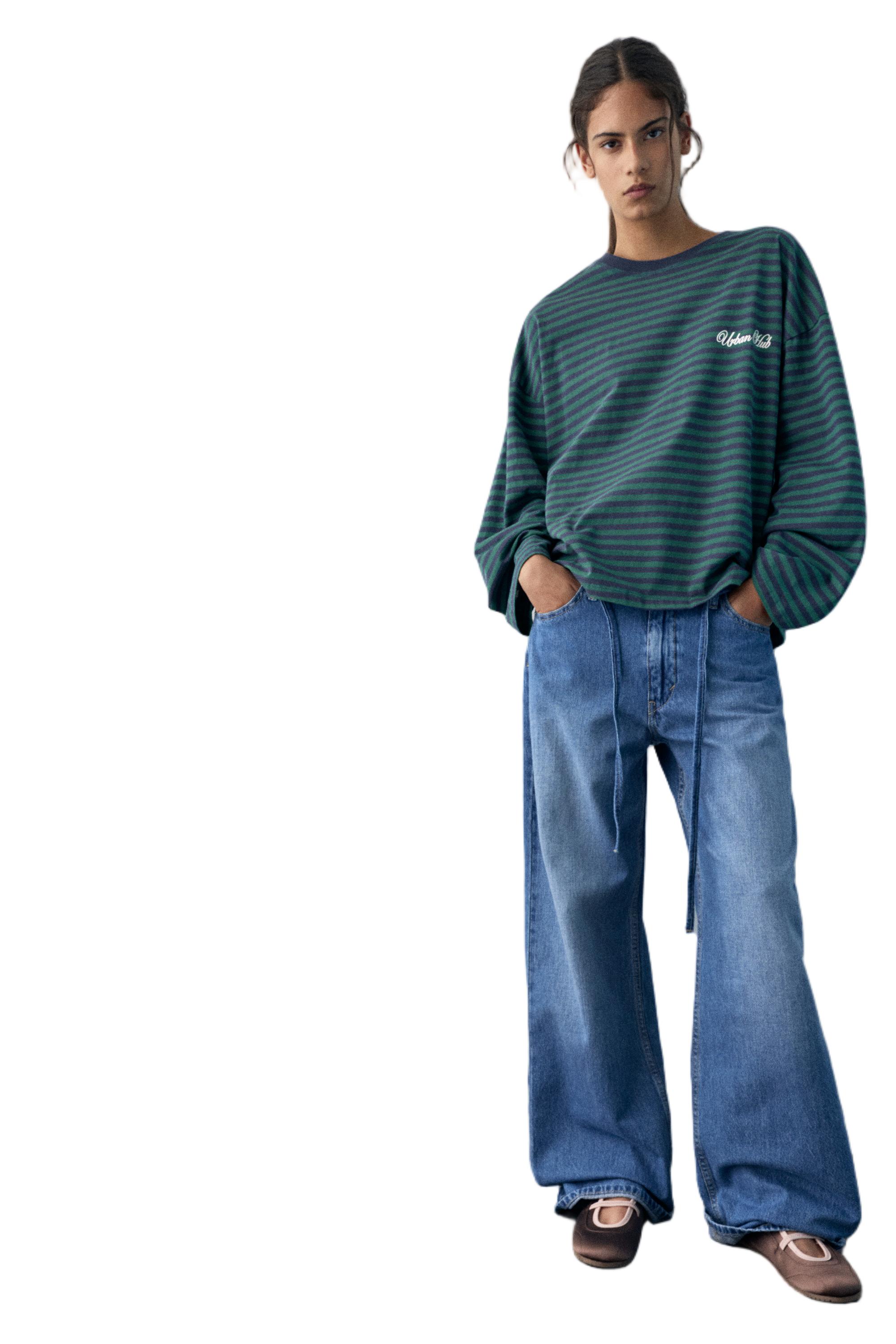 Yazılı çizgili uzun kollu t-shirt - Görsel 15