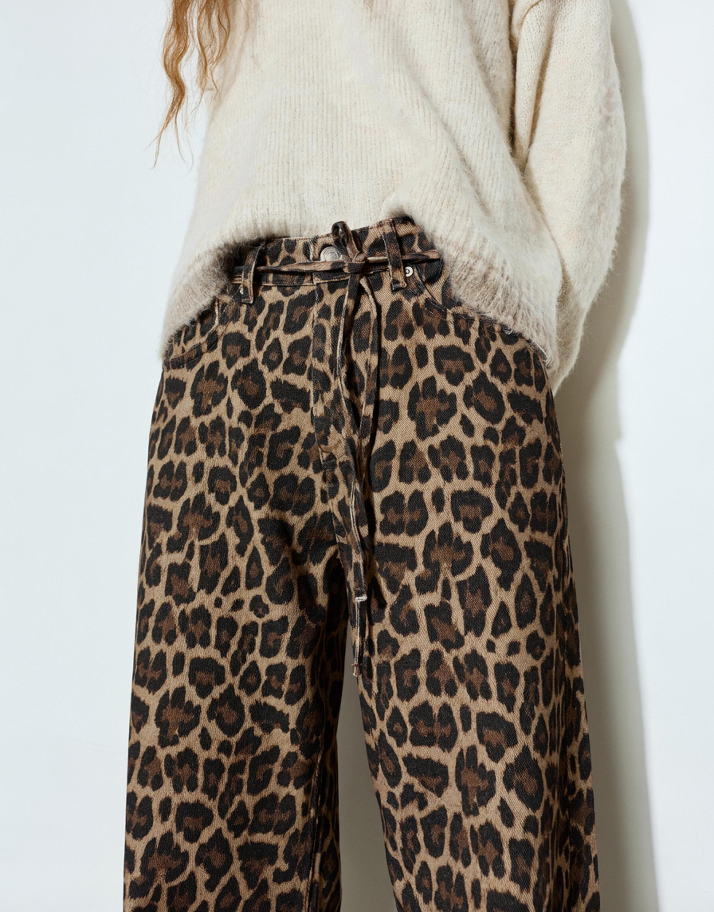 Leopard print jeans with drawstring — Leopard / taupe brown