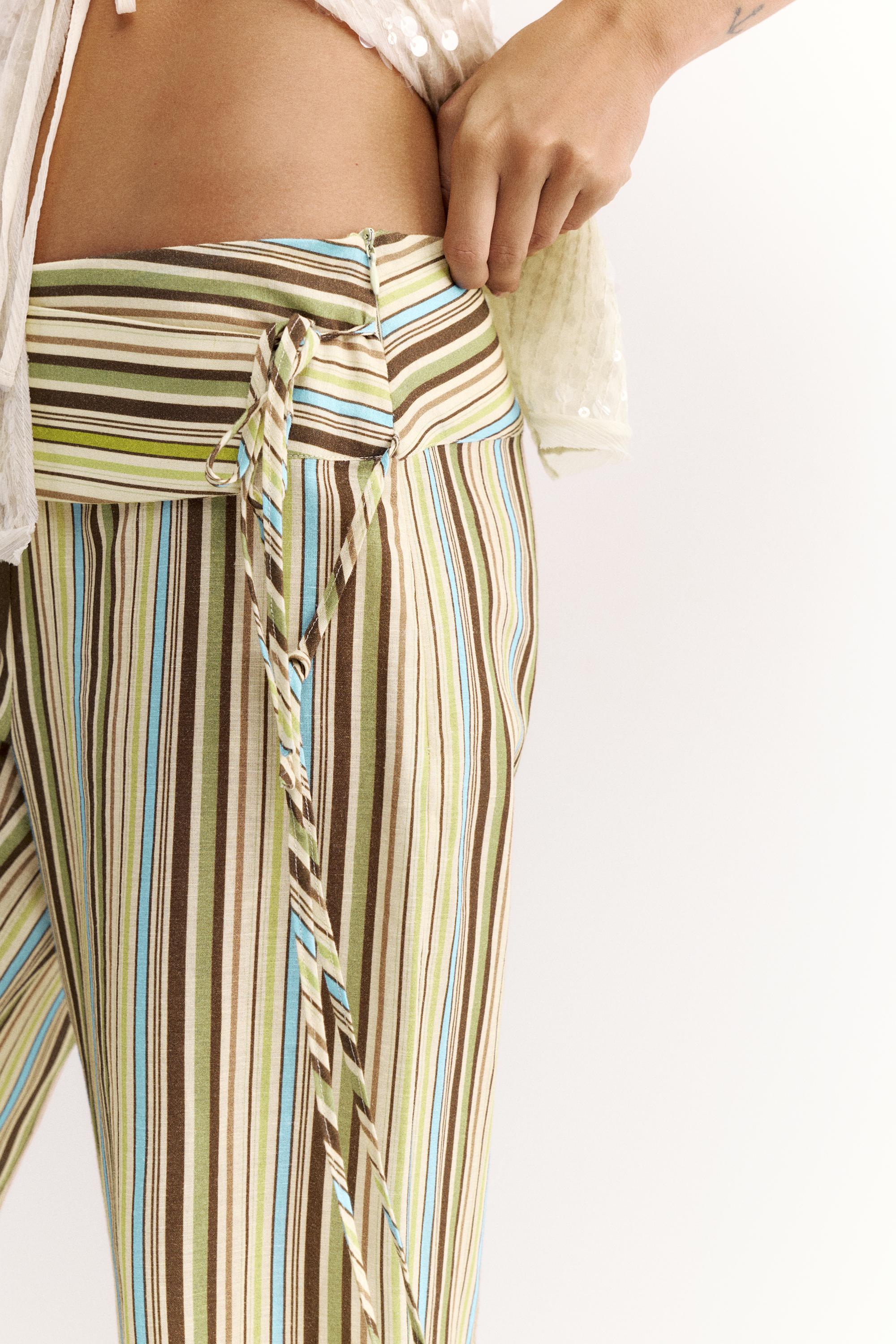Striped tie-waist trousers — Green