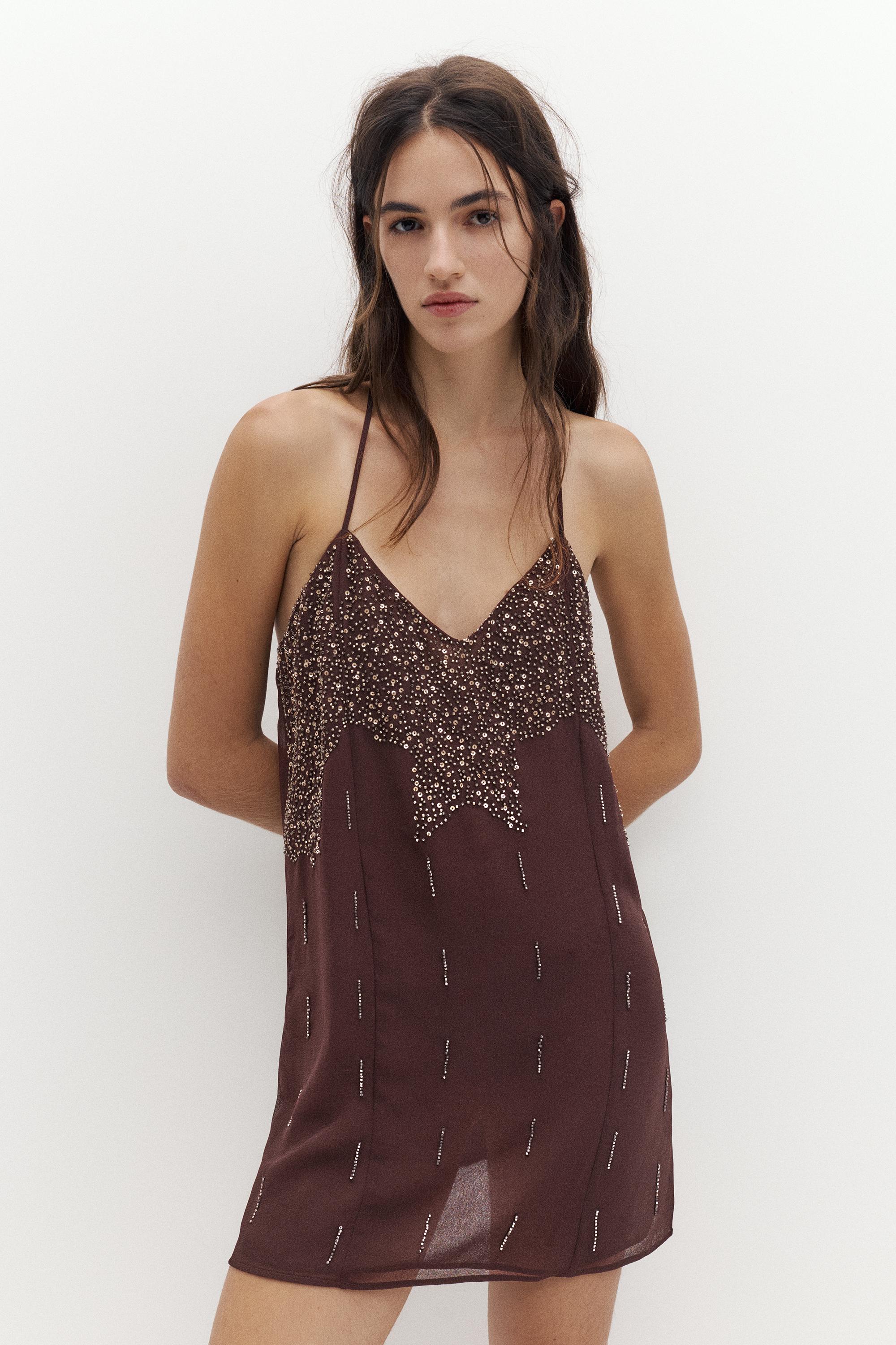 Sequin strappy dress — Wine
