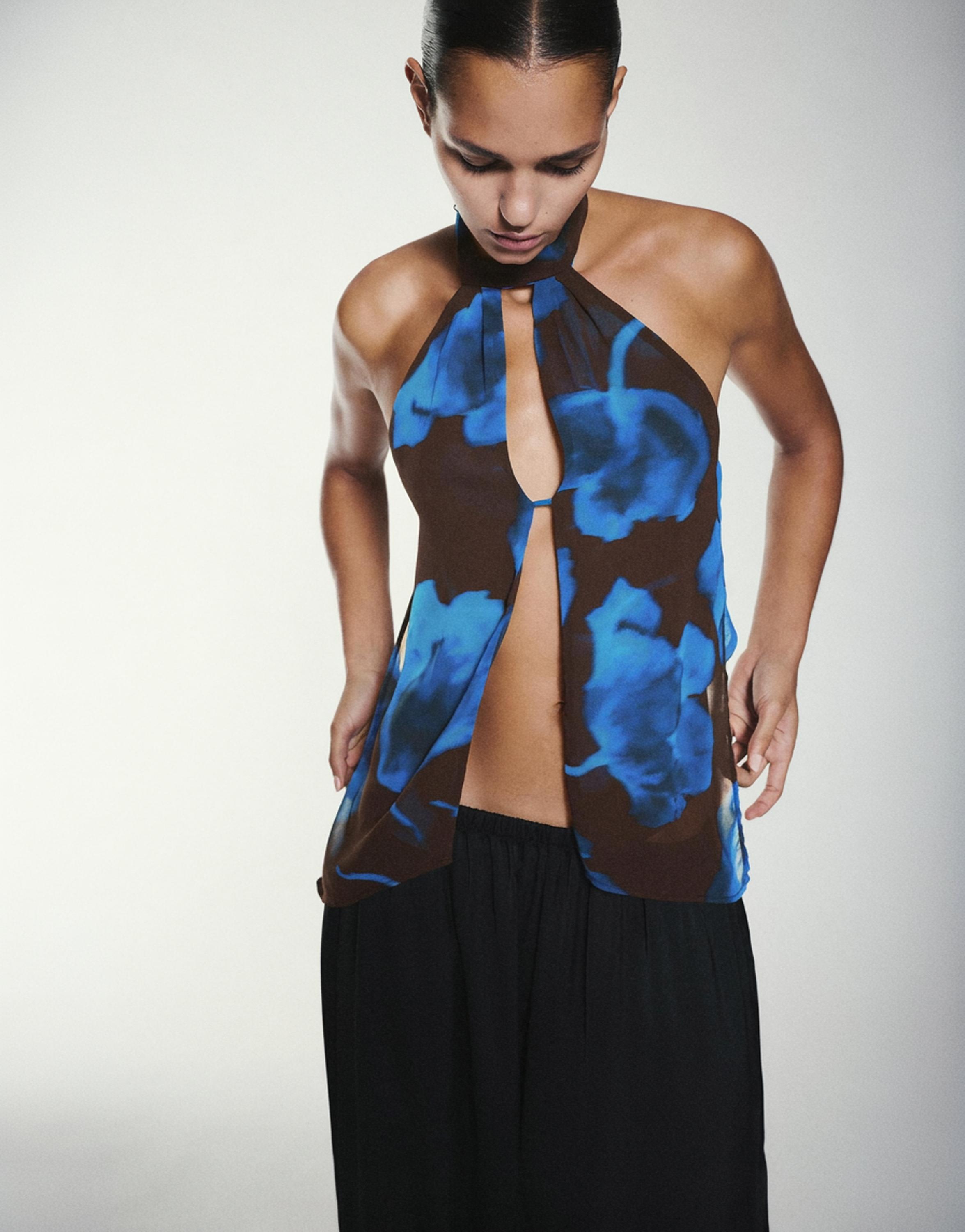 Floral halter top — Brown/Blue