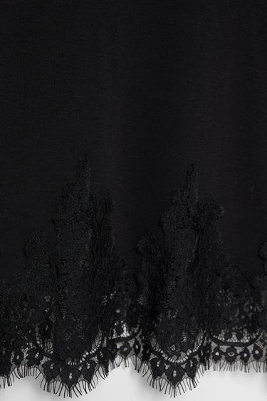 Long sleeve T-shirt with lace hem — Black 6