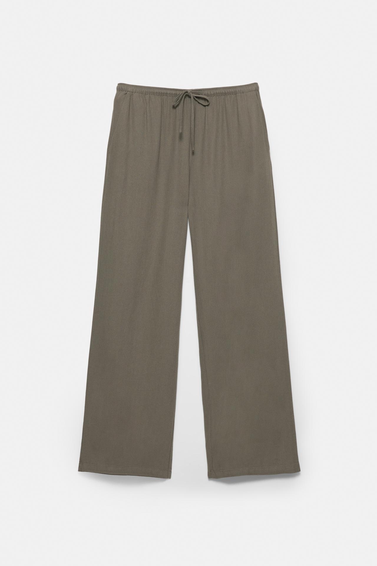 Flowy trousers with linen — Mole brown