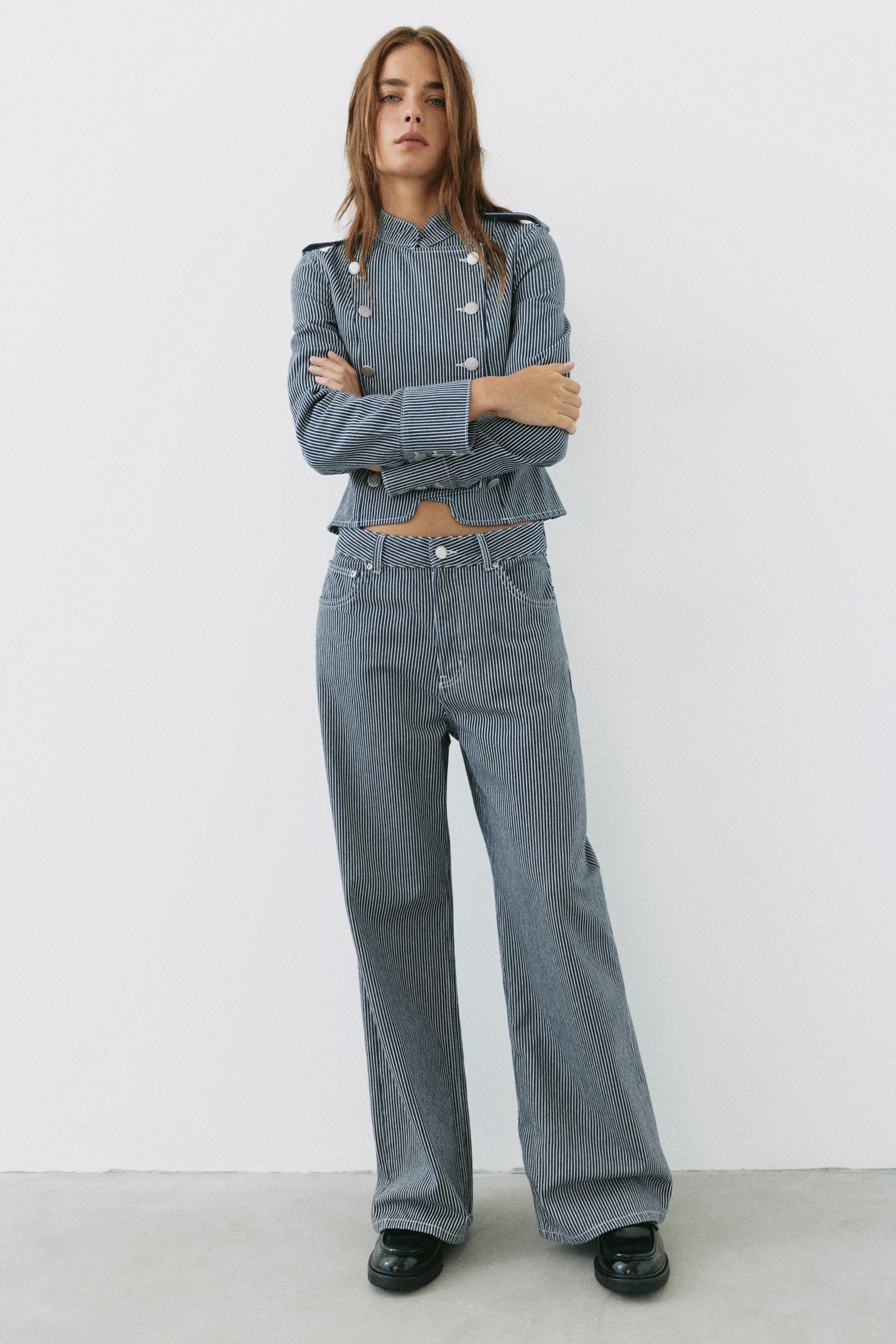 Low-rise striped baggy jeans — Dark blue