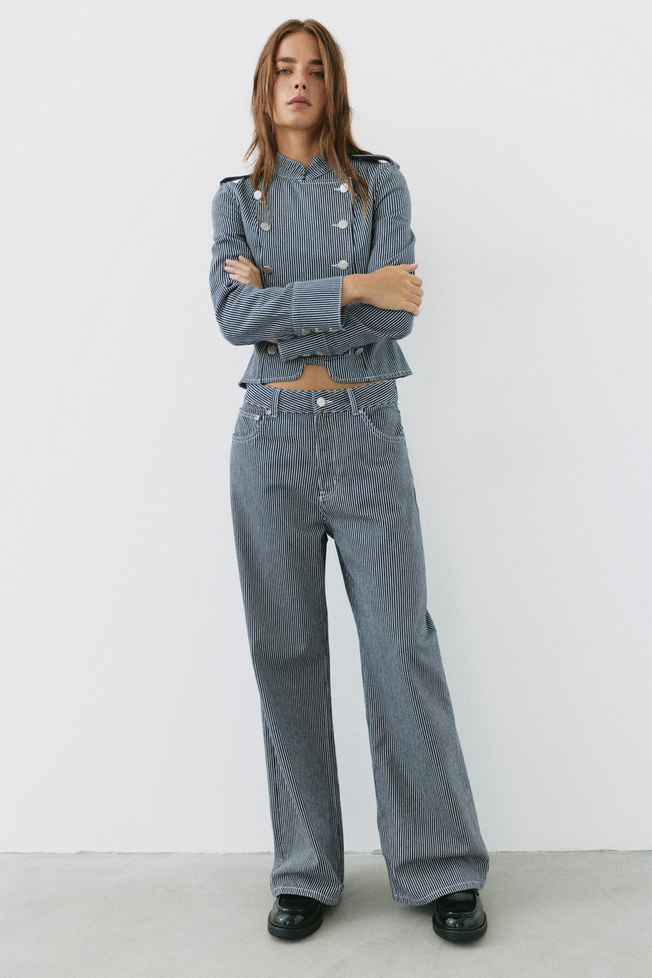 Low-rise striped baggy jeans — Dark blue