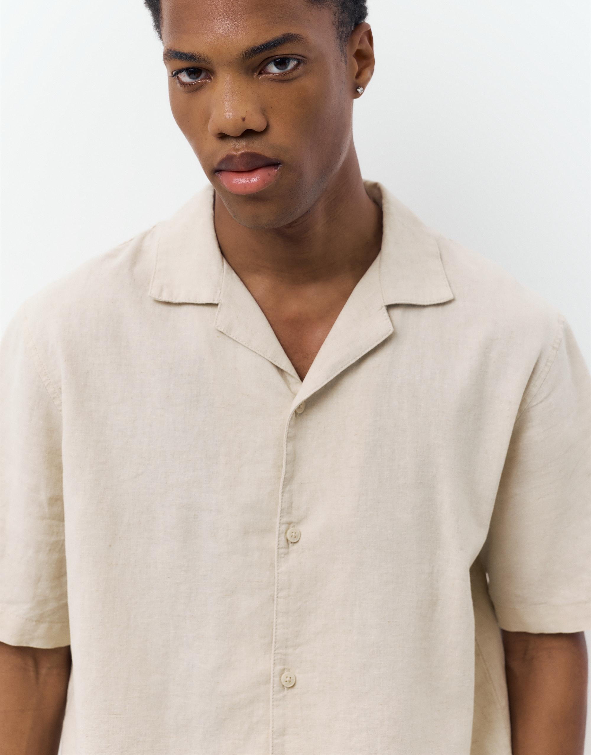 Short sleeve linen blend shirt — Beige