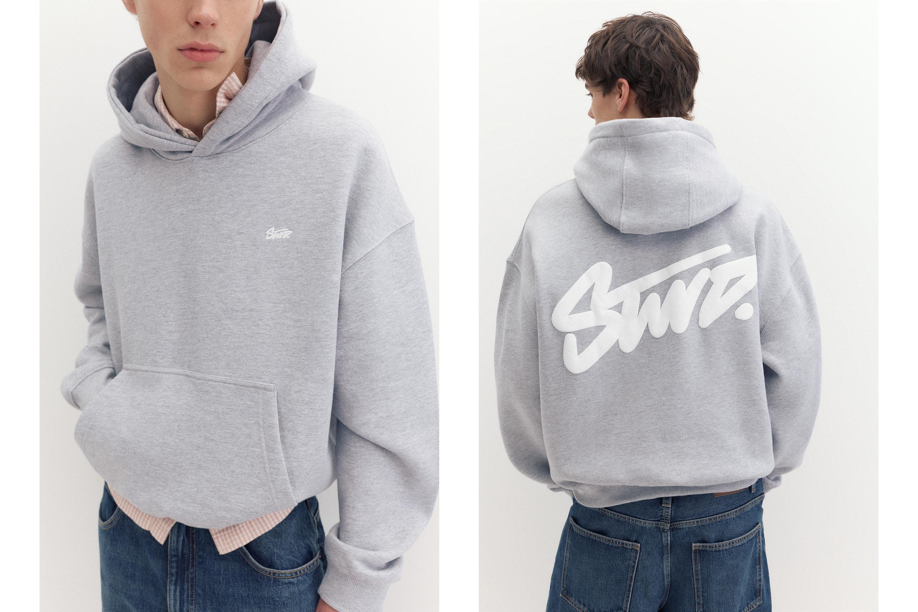 STWD logo boxy hoodie — Grey marl