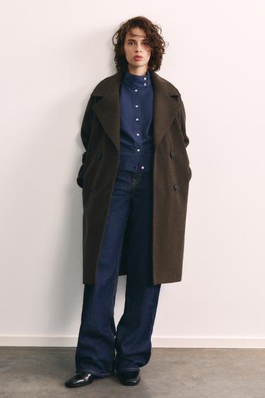 Double-breasted felt texture coat — Brown marl 1