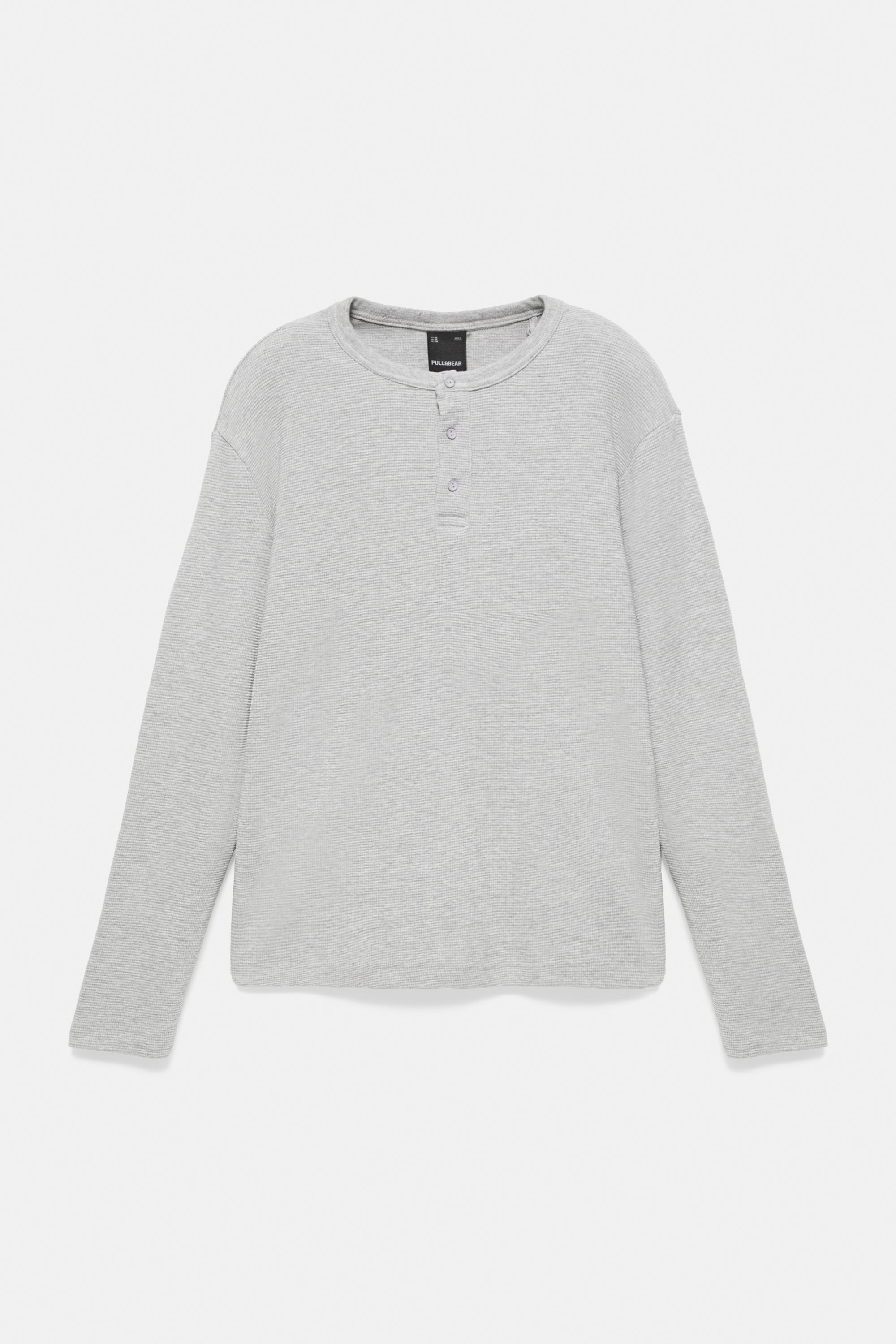 Waffle-knit long sleeve T-shirt — Pale marl