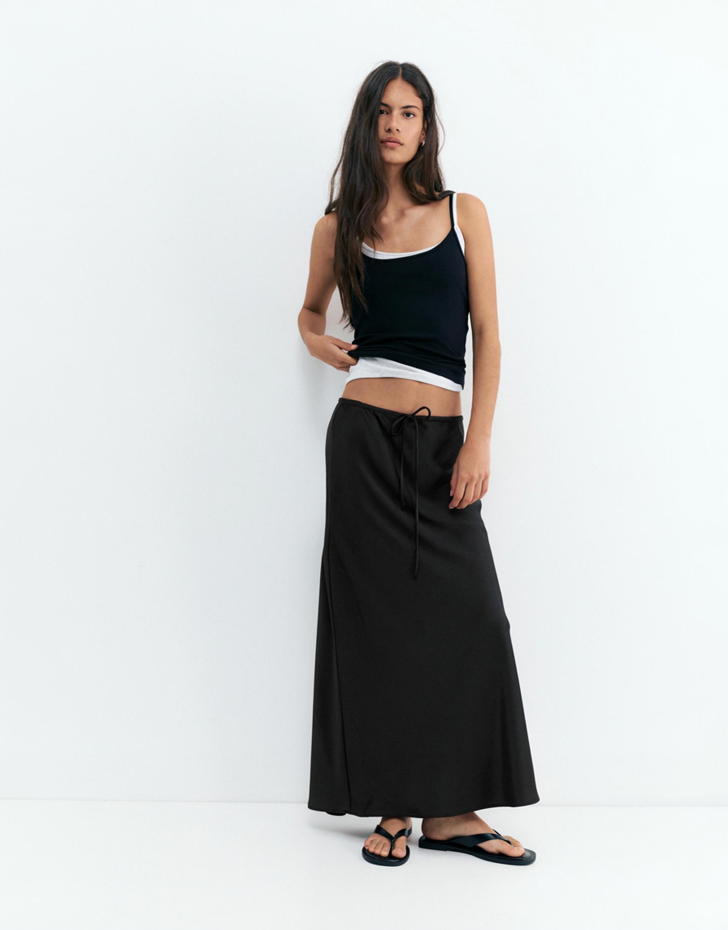 Satin midi skirt — Black