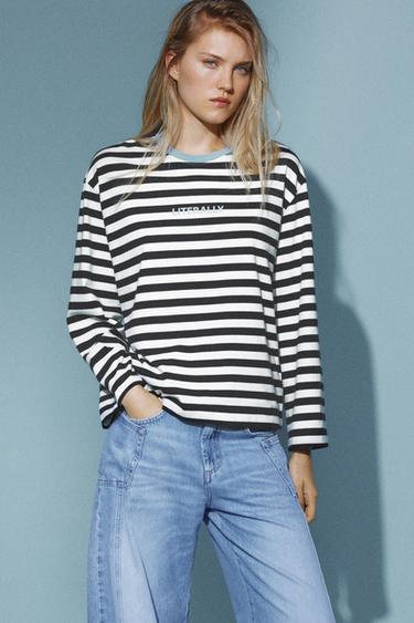Long sleeve striped T-shirt — Black 1
