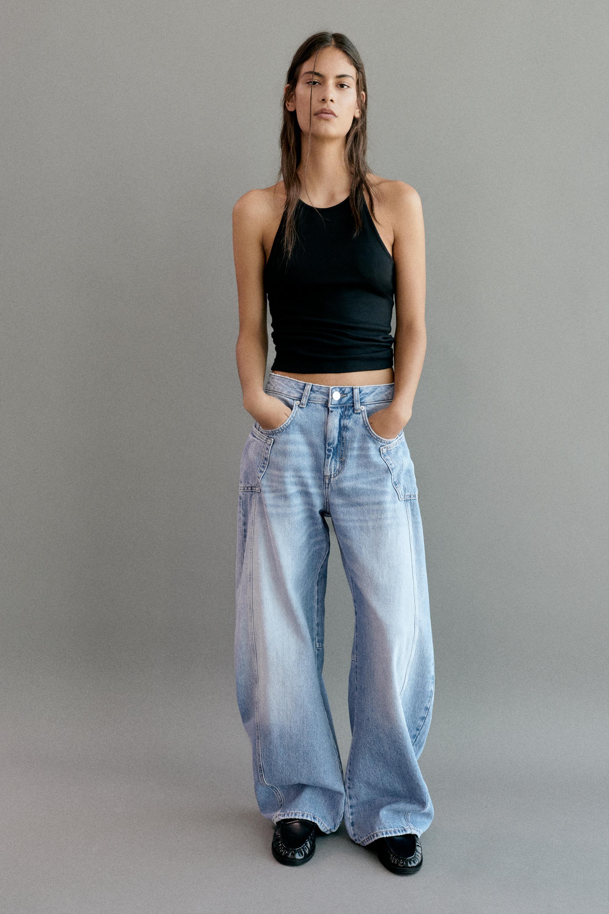 Seam detail balloon-fit baggy jeans — Pale blue