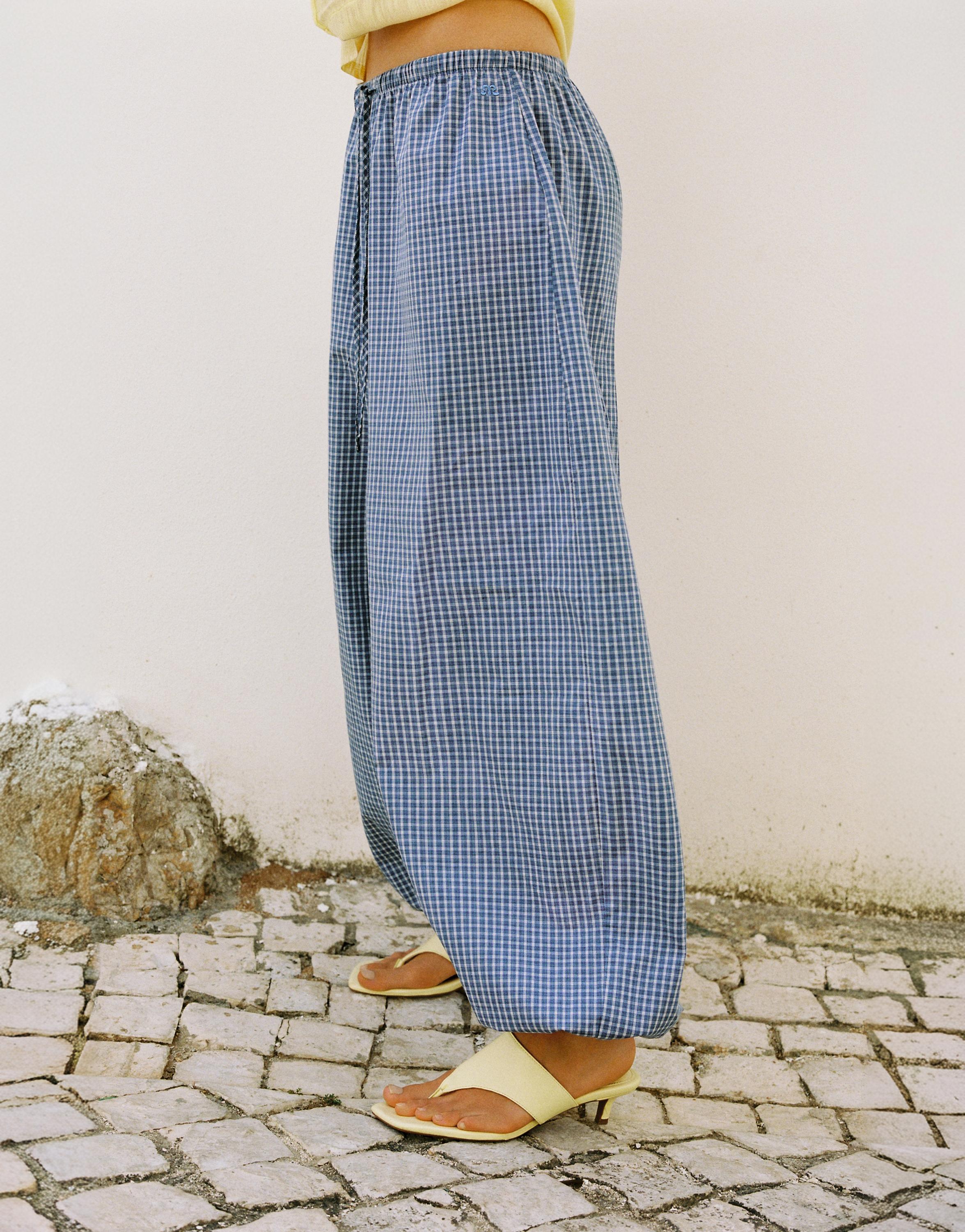 Check sarouel trousers — Medium blue