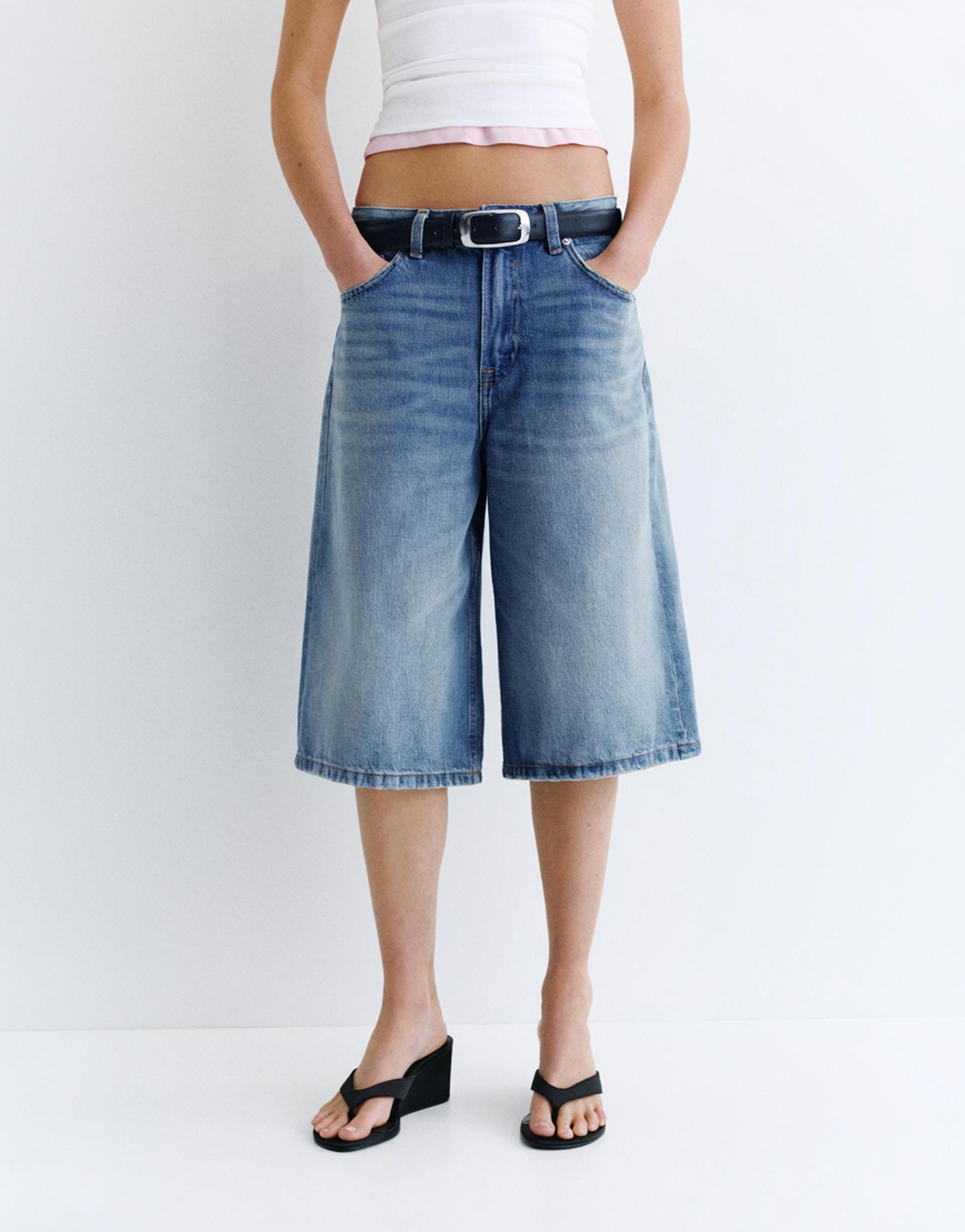 Düşük bel denim şort - Görsel 22