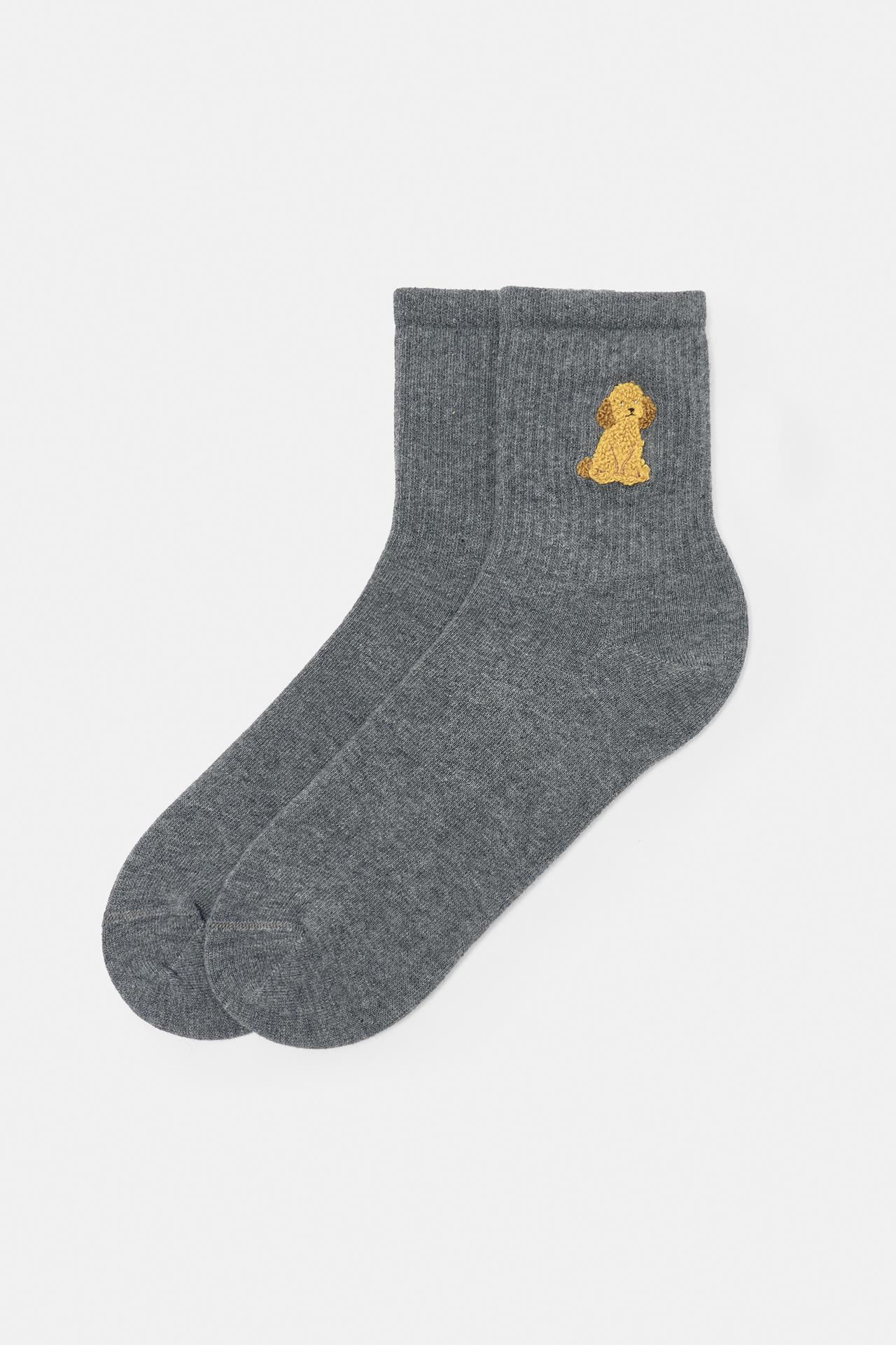 Dog embroidery socks — Grey