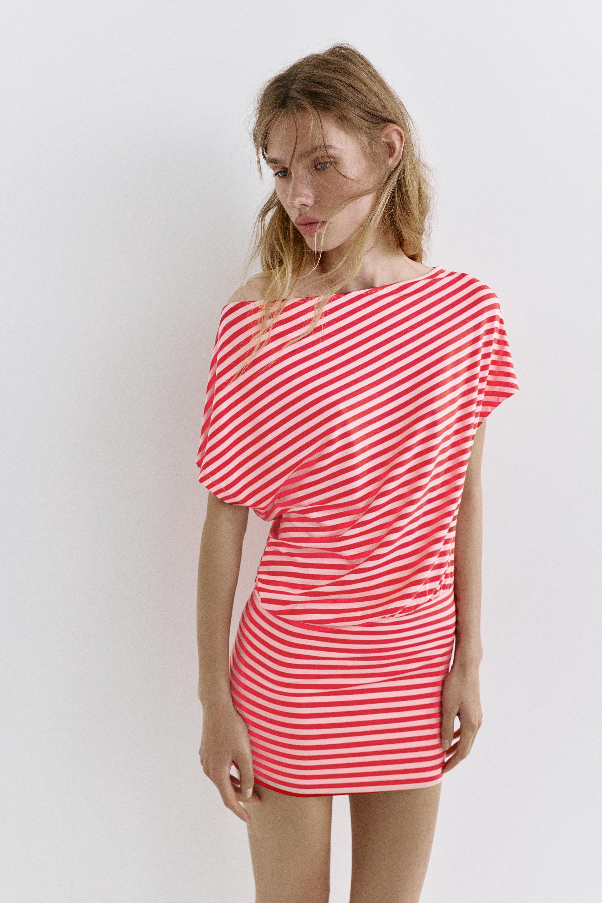 Short asymmetric dress — Striped
