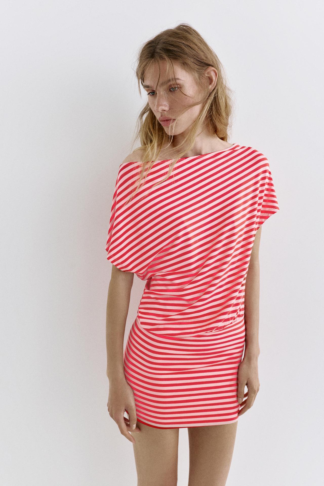 Short asymmetric dress — Striped