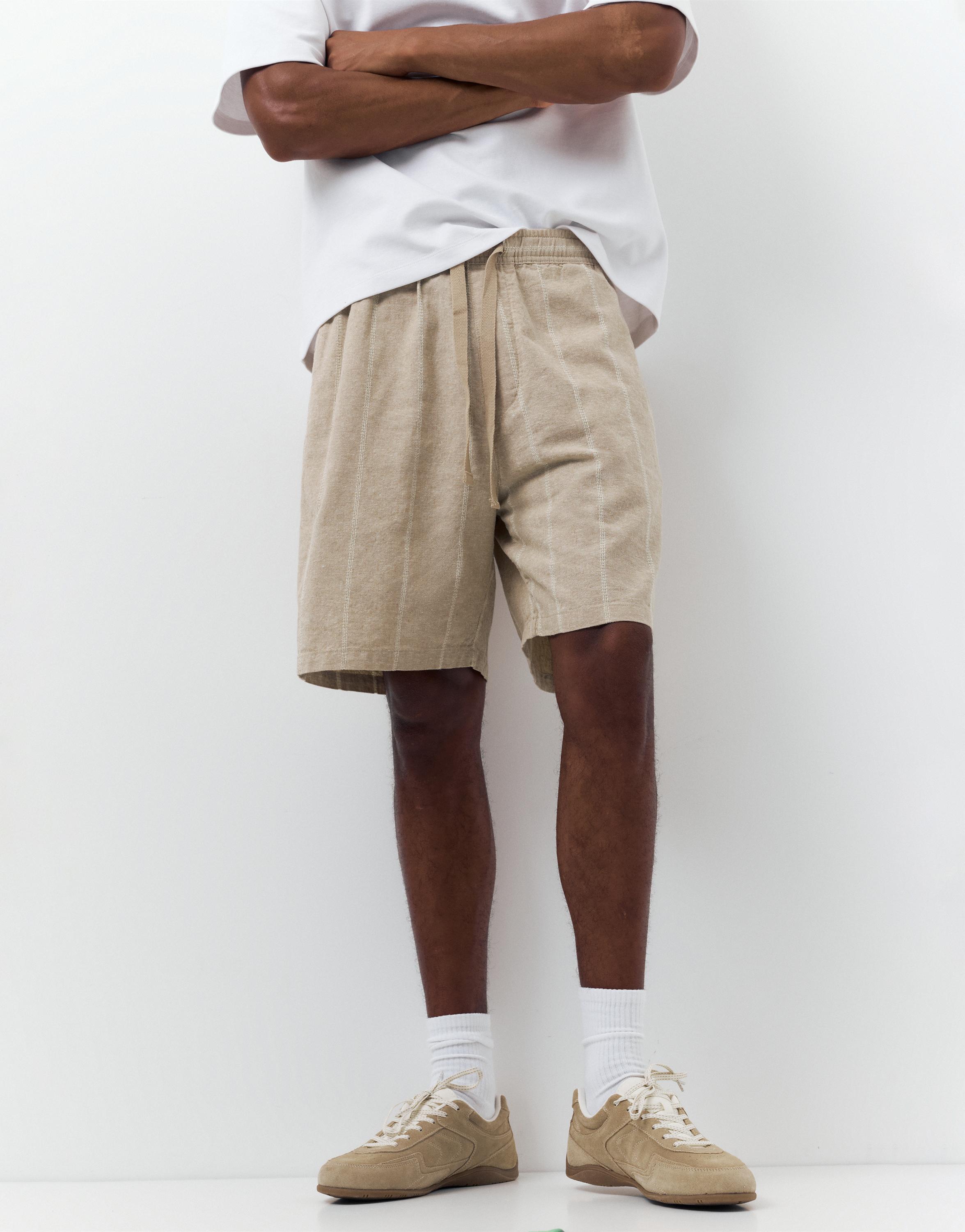 Linen blend jogger Bermuda shorts — Light camel
