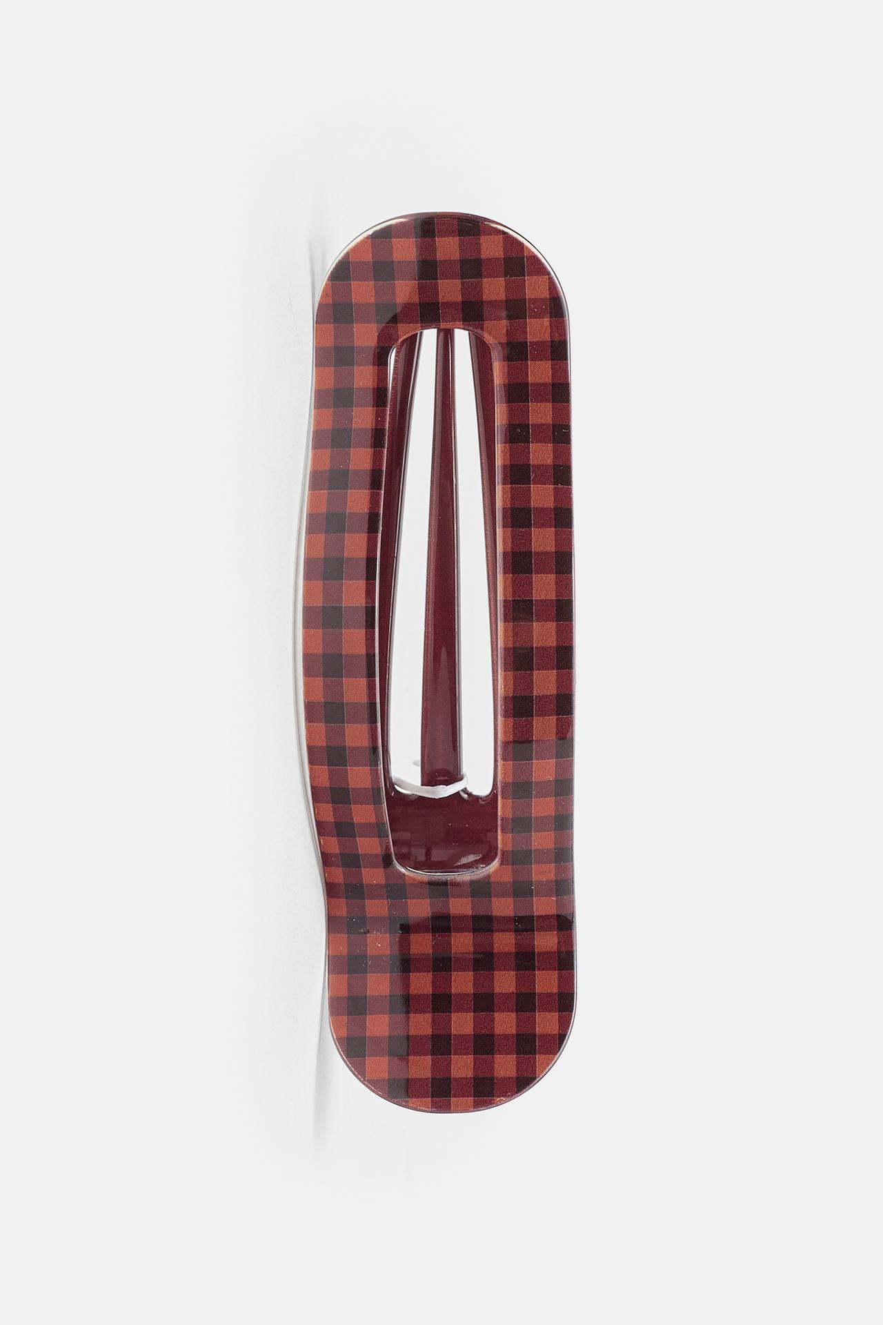 Checkered hair clip — Brown
