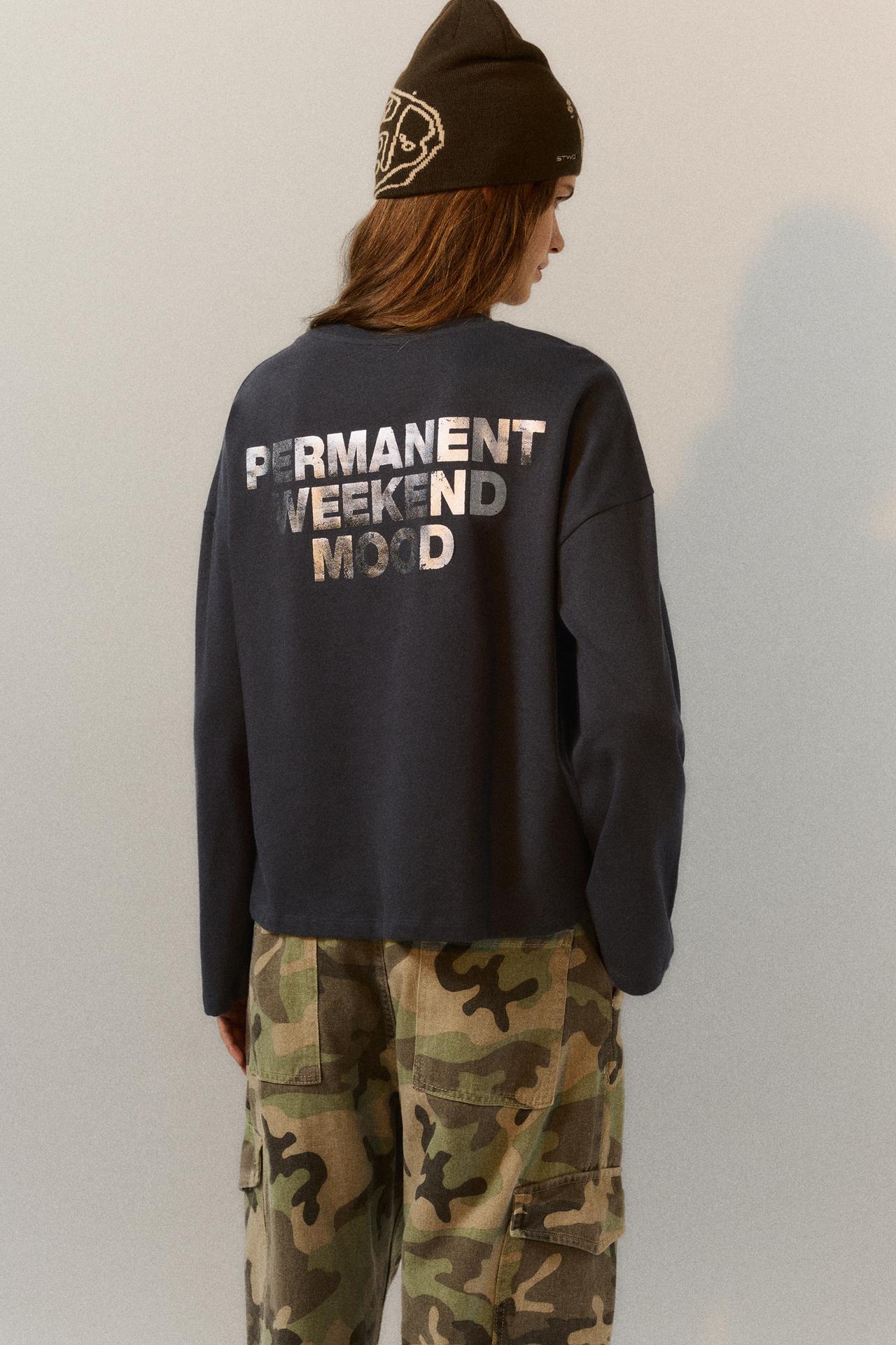 Metallic slogan T-shirt — Dark grey