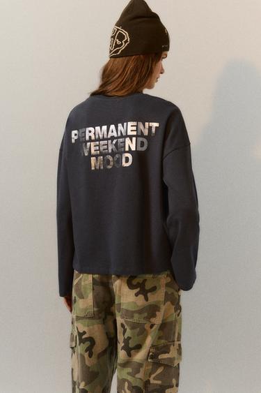 Metallic slogan T-shirt — Dark grey 2