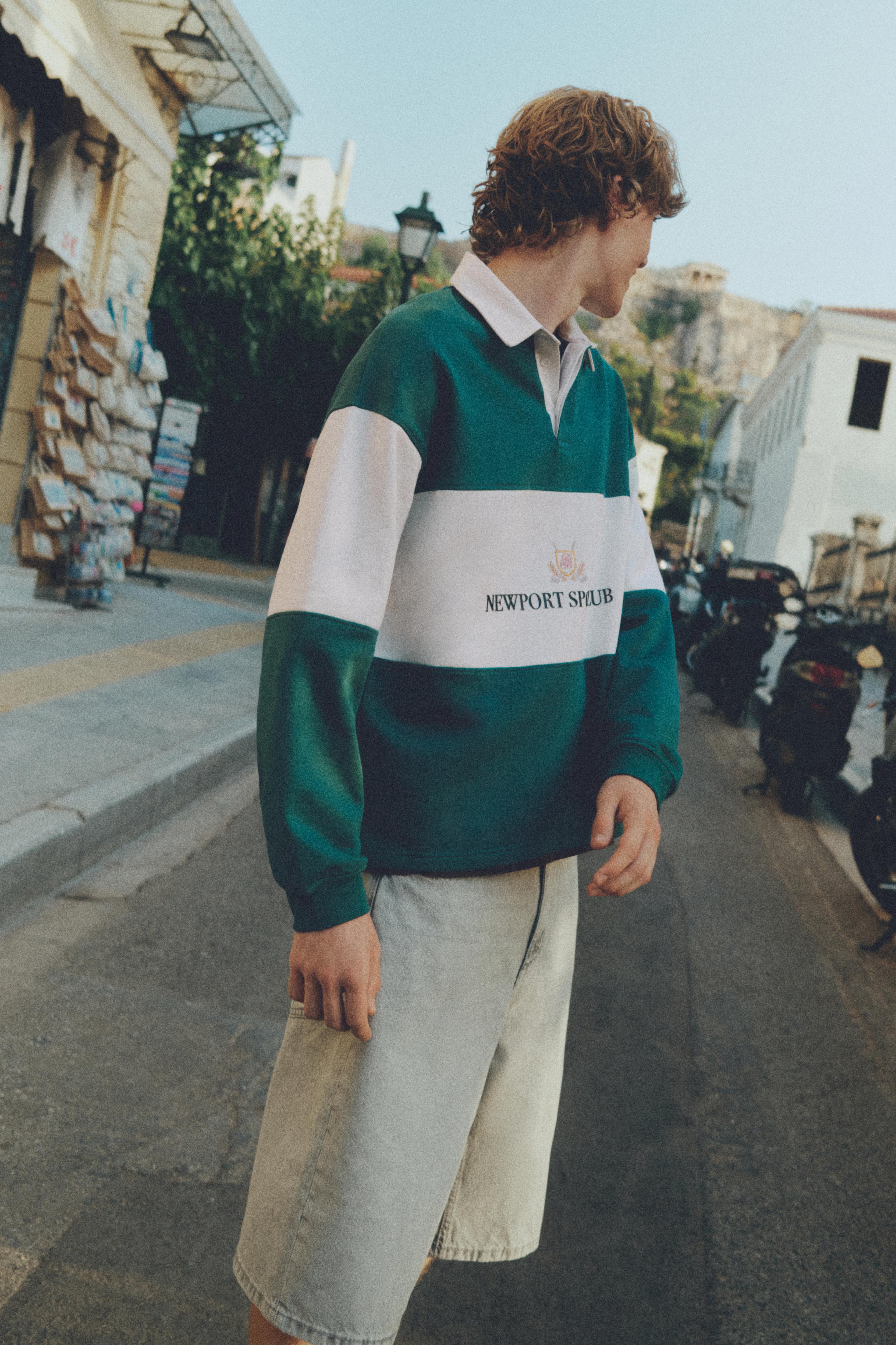 Long sleeve Newport Sport Club polo shirt — Off white