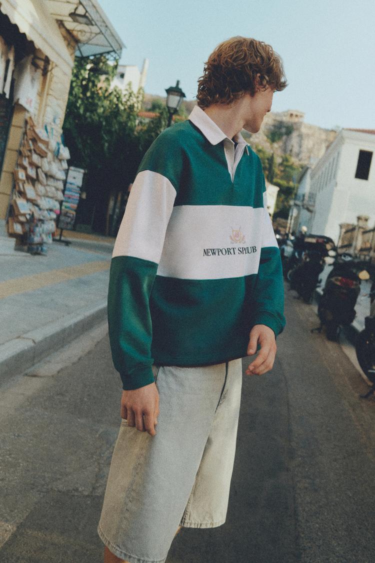 Long sleeve Newport Sport Club polo shirt — Off white
