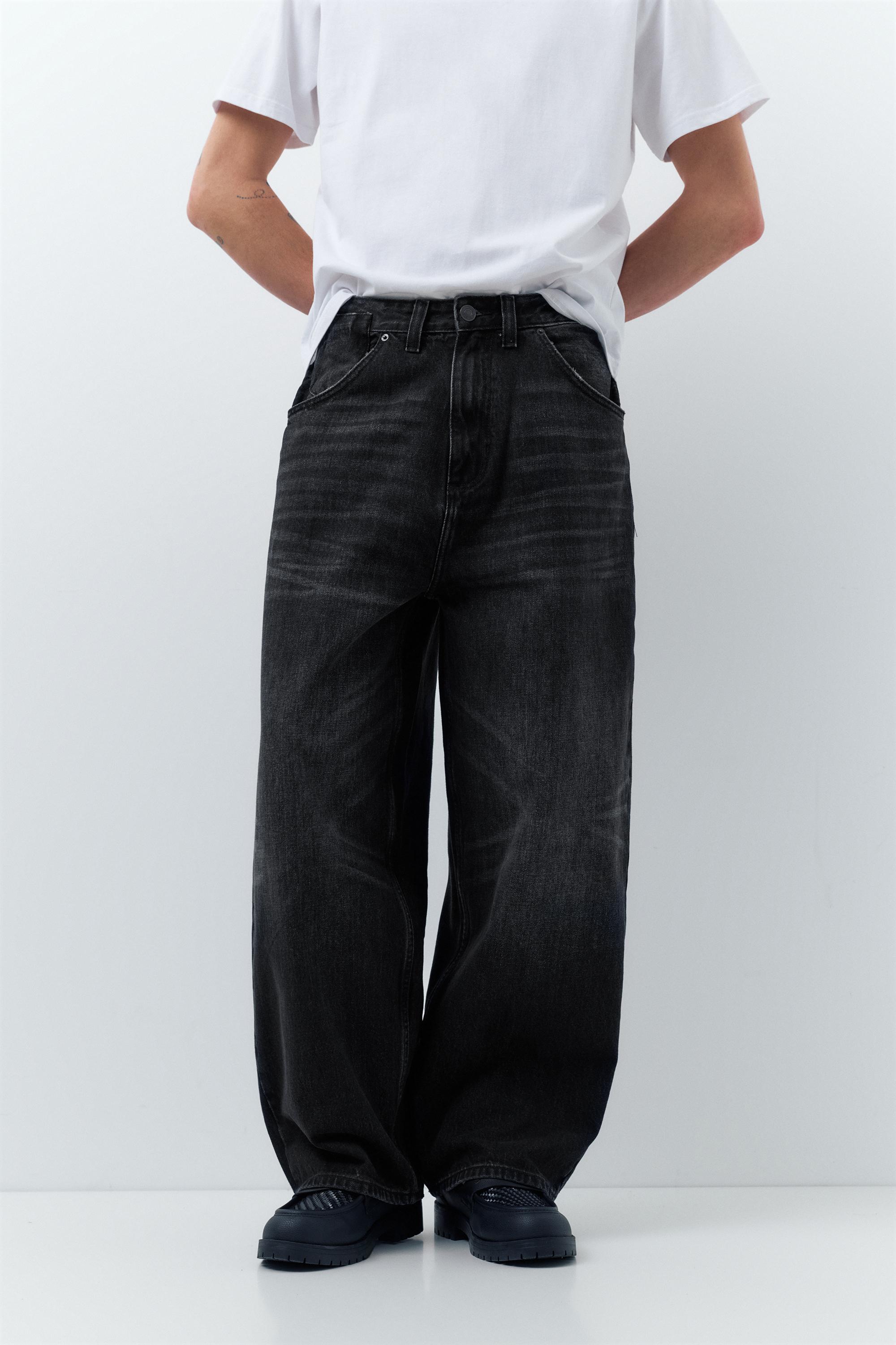 Embroidered super baggy jeans — Faded black
