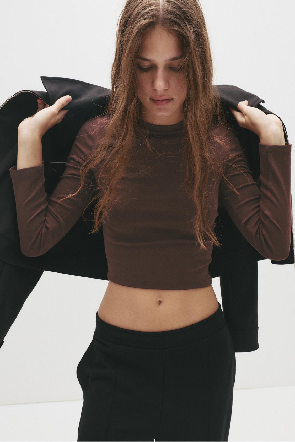 DESIGN - Top Incrociato Davanti Con Spalle Scoperte E Scollo Bardot A Maniche Lunghe Nero