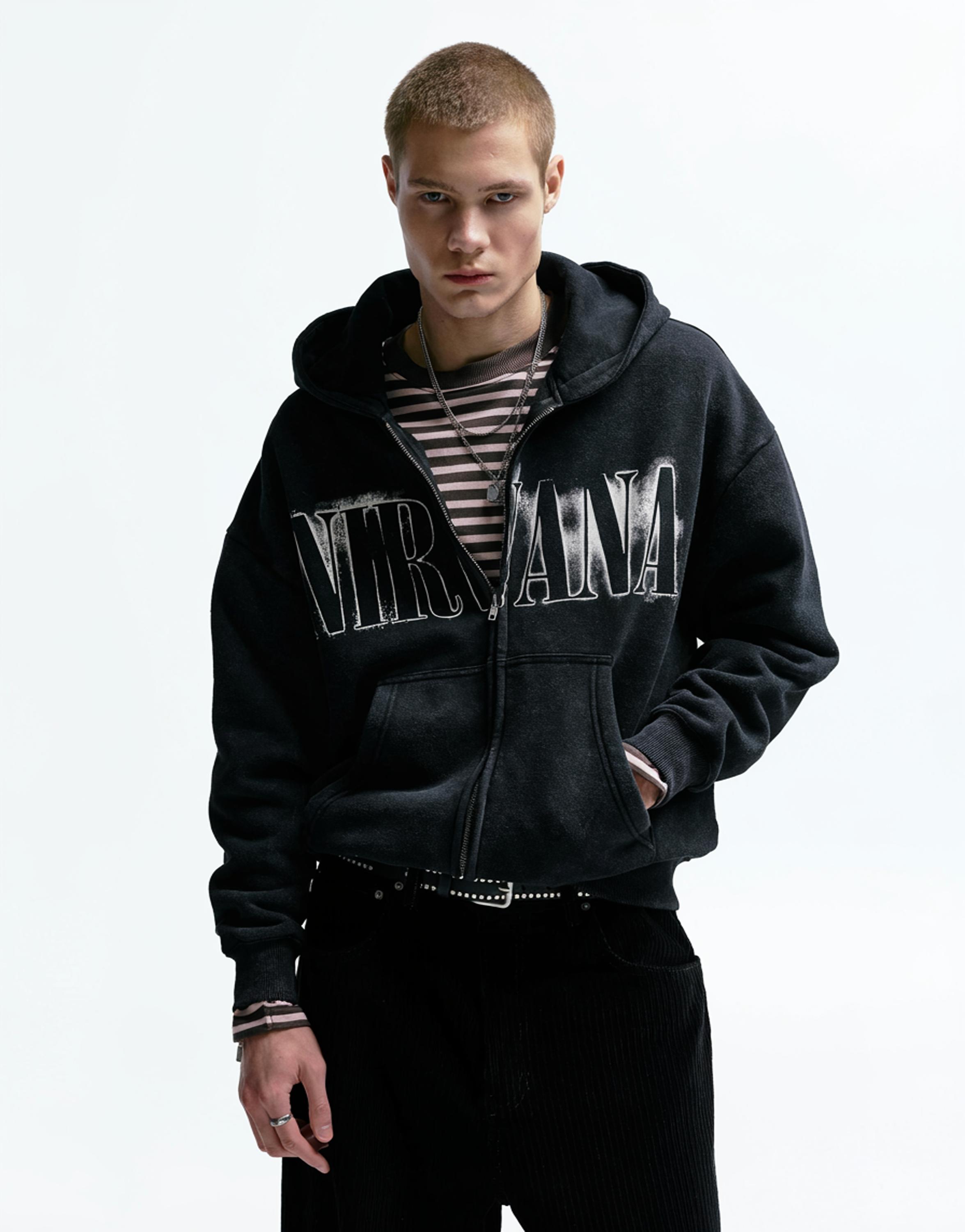 Nirvana fermuarlı kapüşonlu sweatshirt - Görsel 8